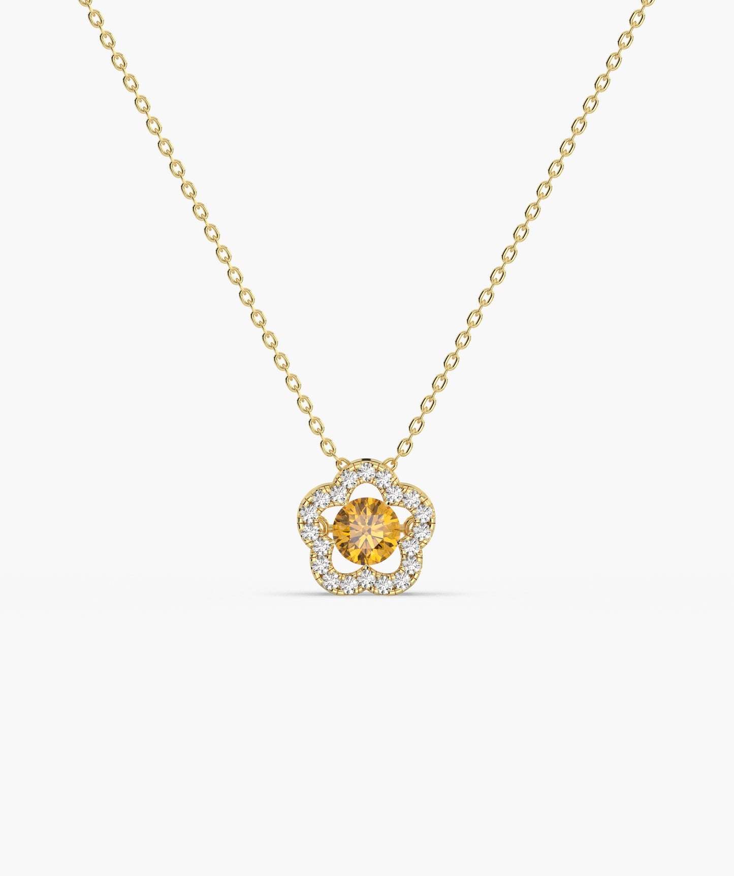 14K Gold Emerald & Diamond Clover Halo Necklace
