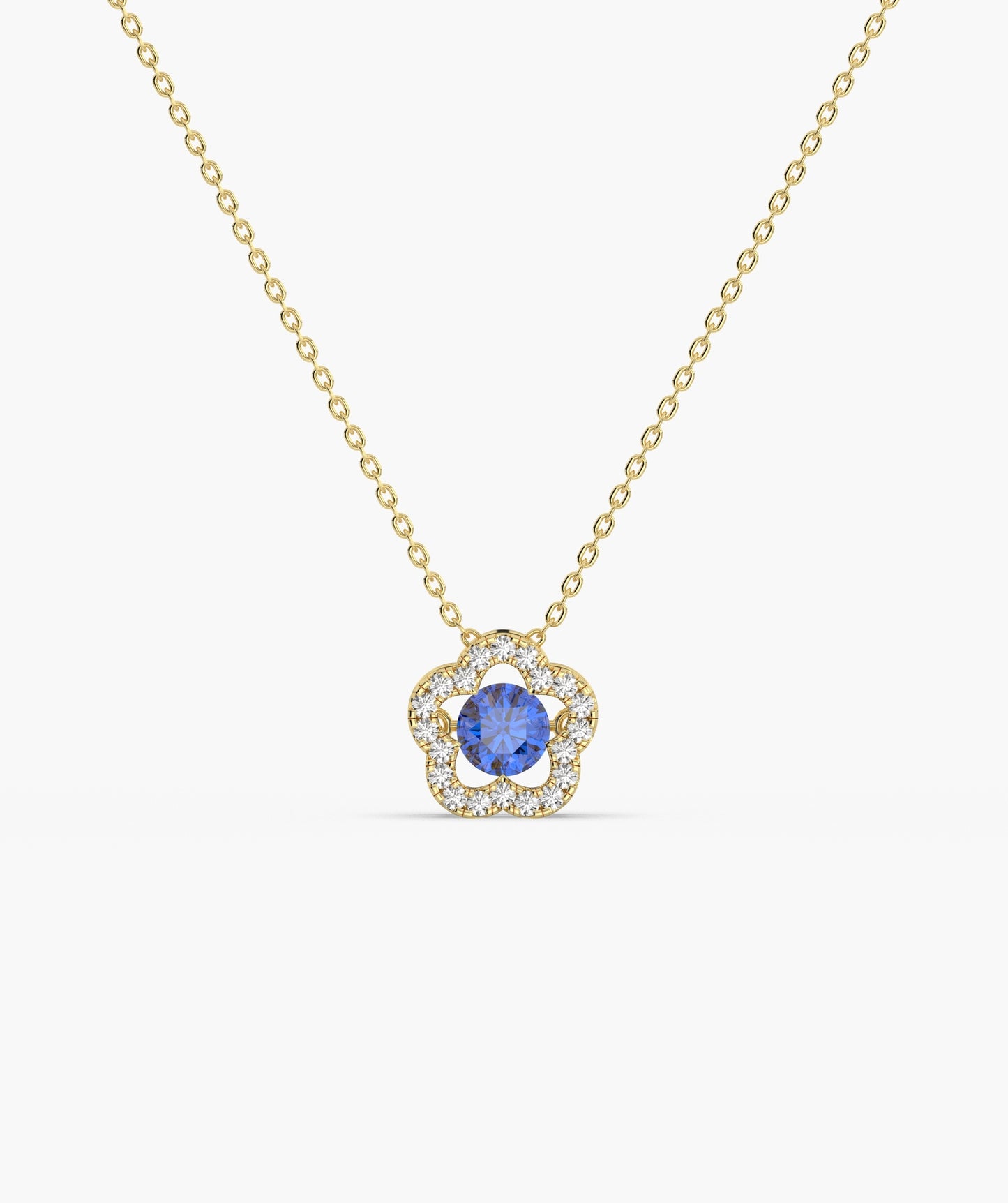 14K Gold Emerald & Diamond Clover Halo Necklace