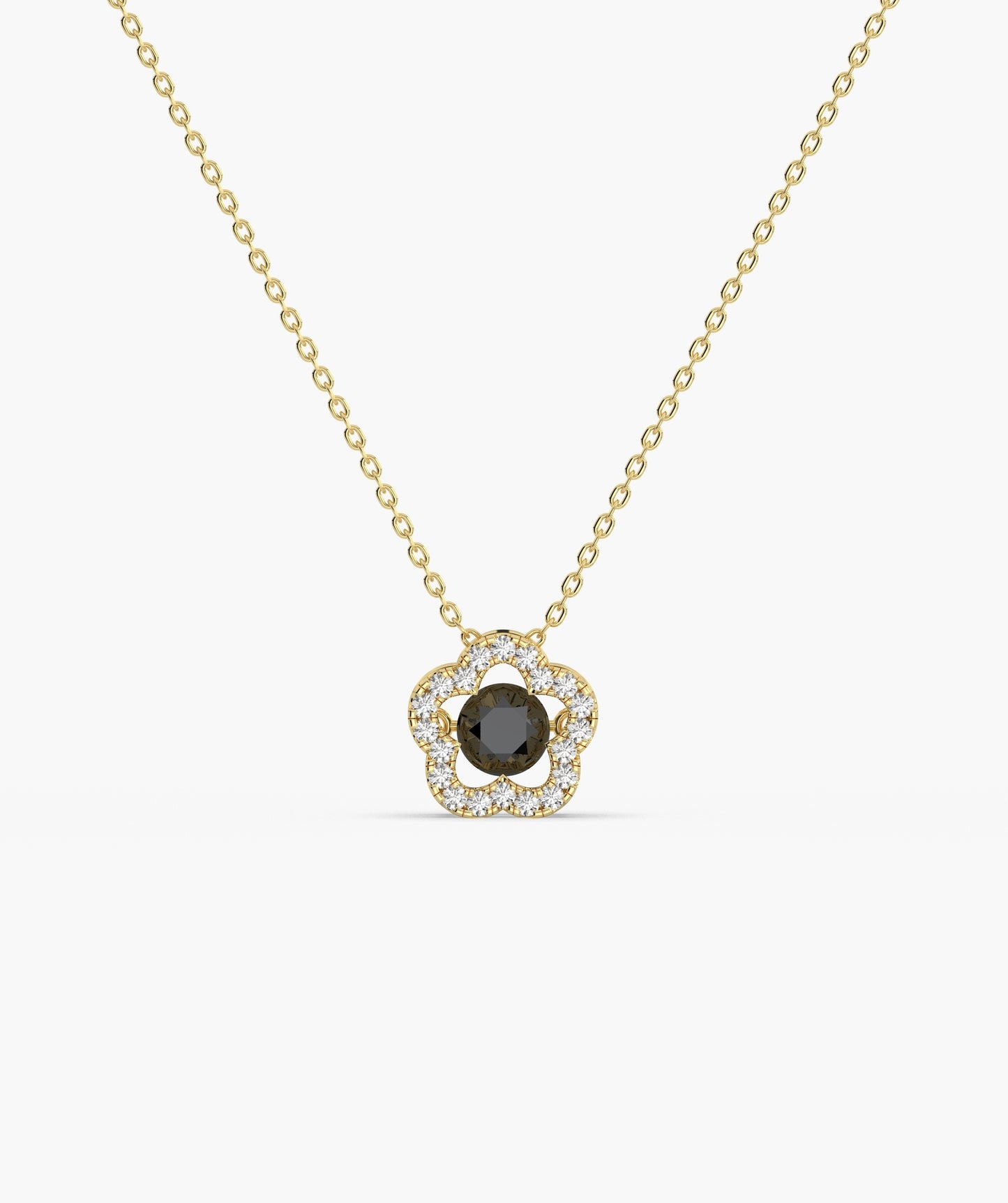 14K Gold Emerald & Diamond Clover Halo Necklace