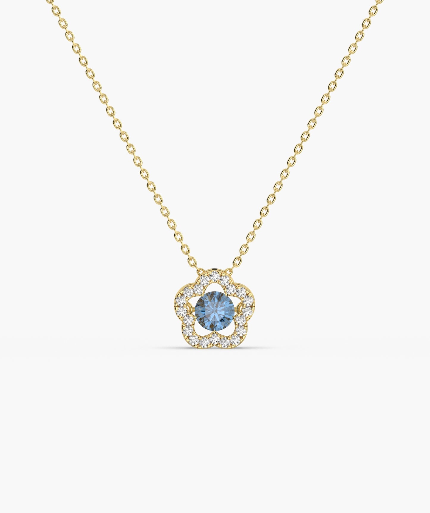 14K Gold Emerald & Diamond Clover Halo Necklace