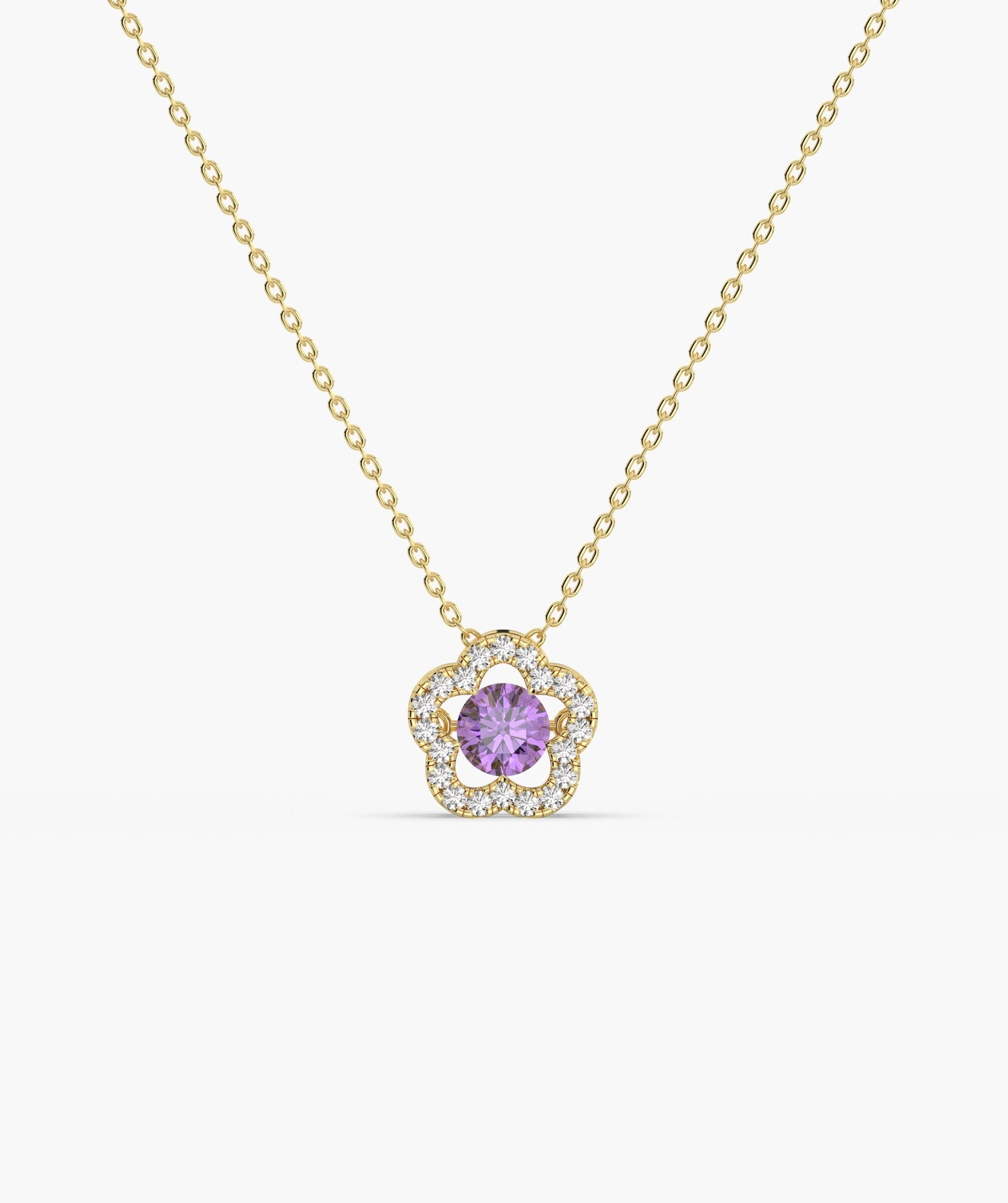 14K Gold Emerald & Diamond Clover Halo Necklace