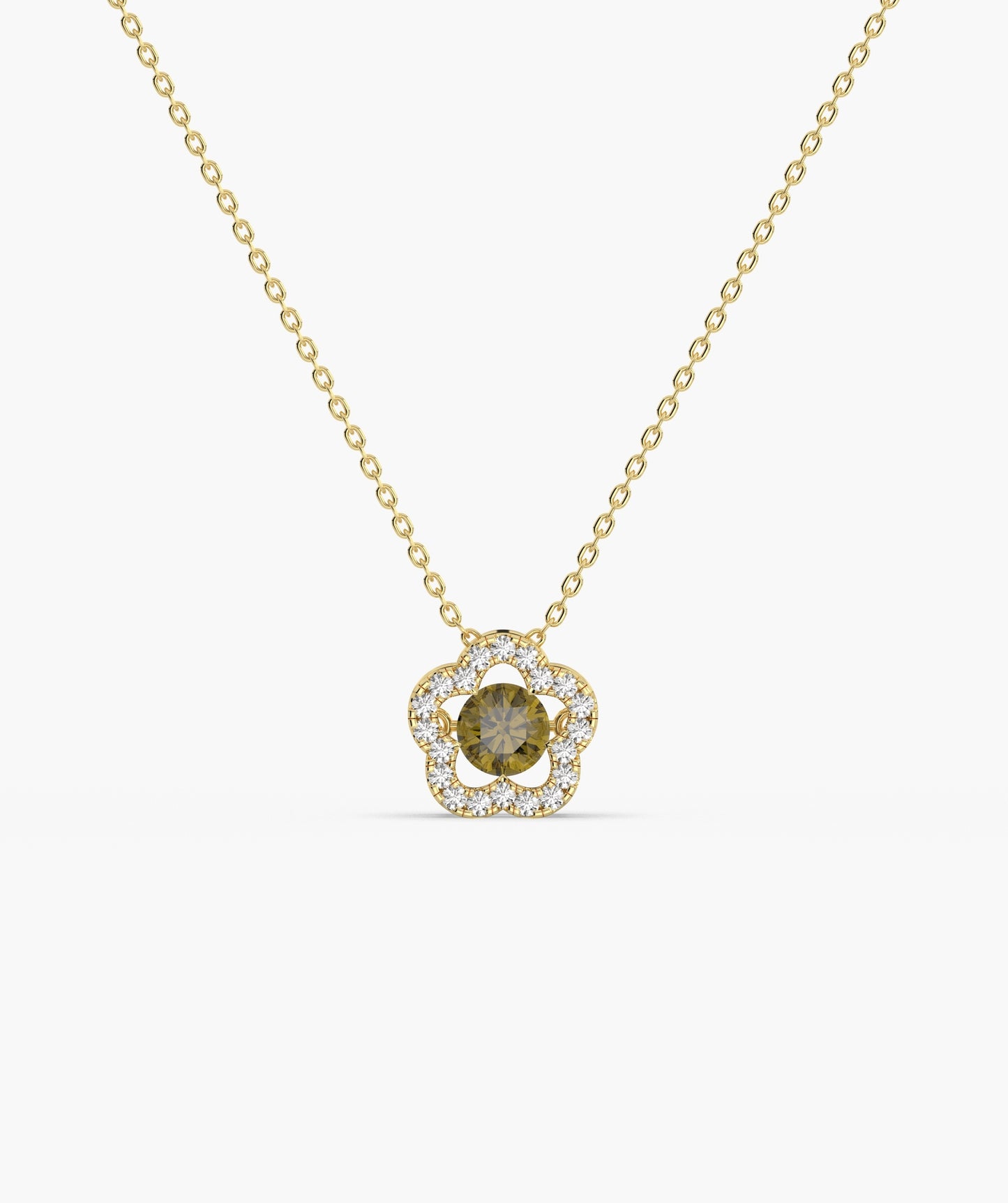 14K Gold Emerald & Diamond Clover Halo Necklace