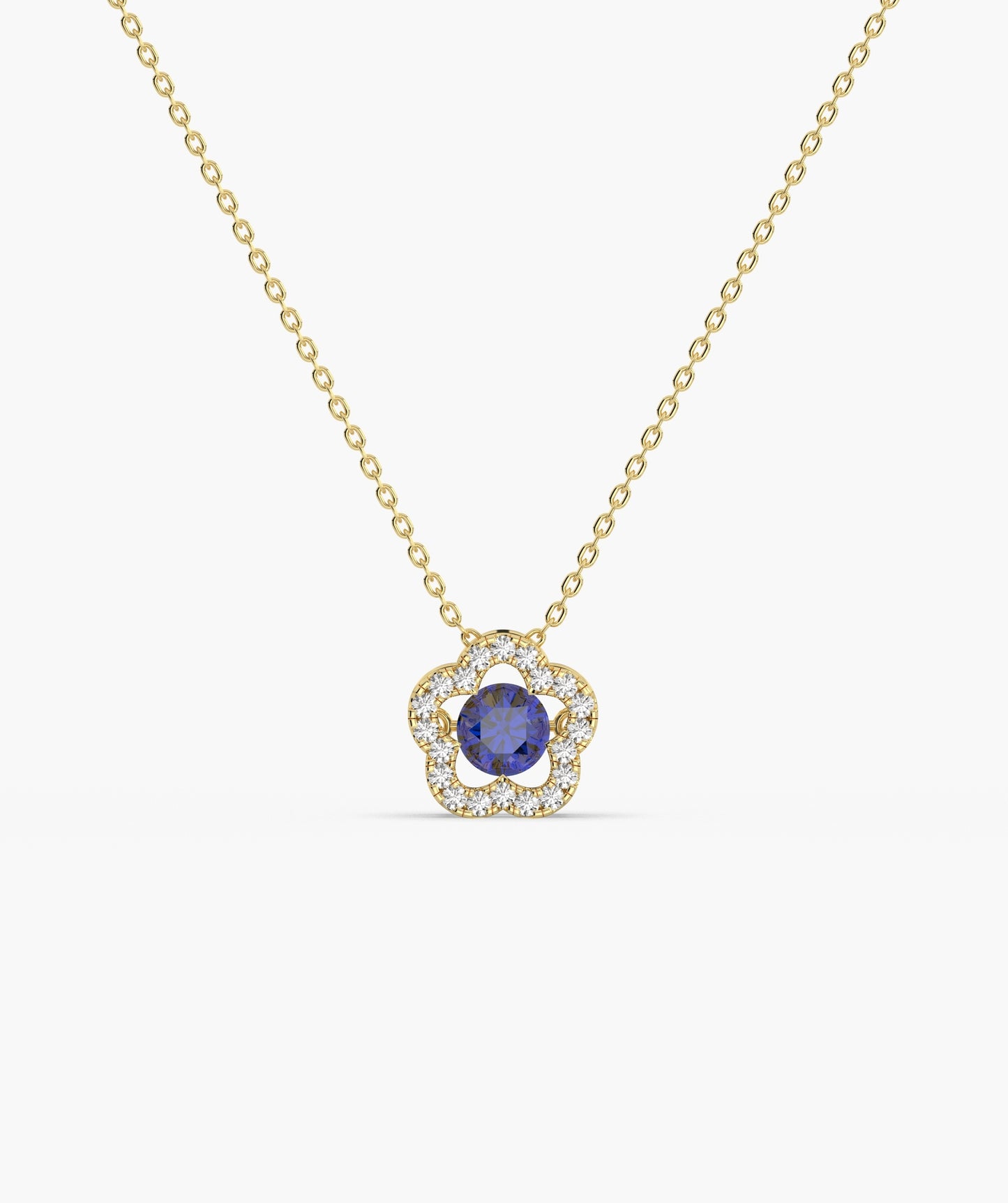 14K Gold Emerald & Diamond Clover Halo Necklace