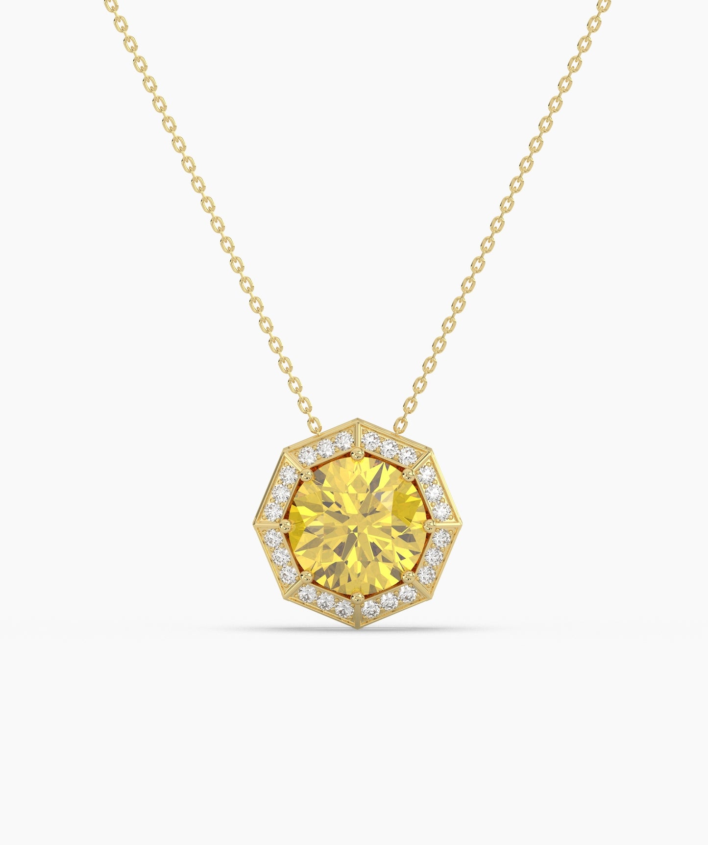 Octagonal Halo Birthstone Statement Necklace