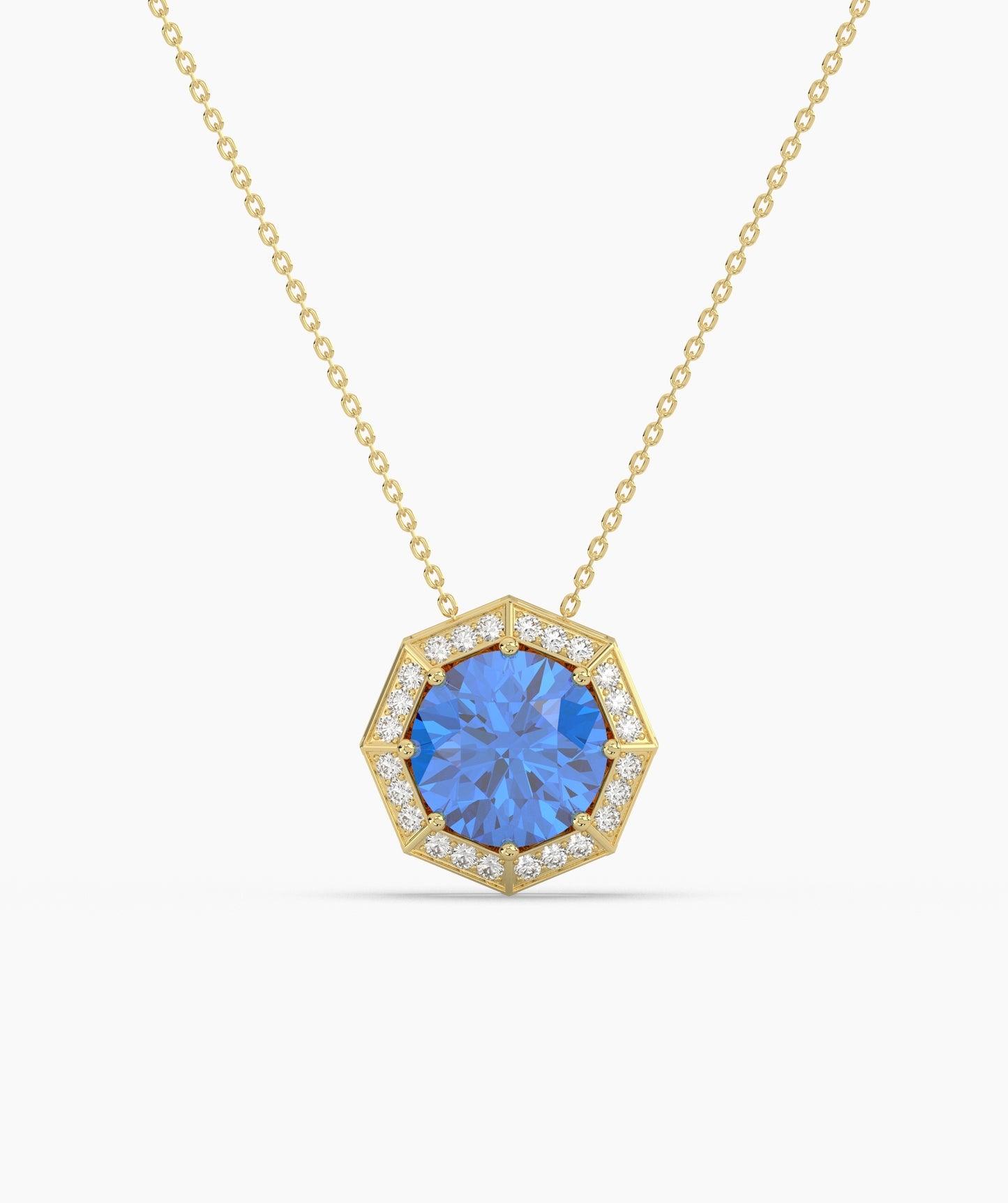 Octagonal Halo Birthstone Statement Necklace
