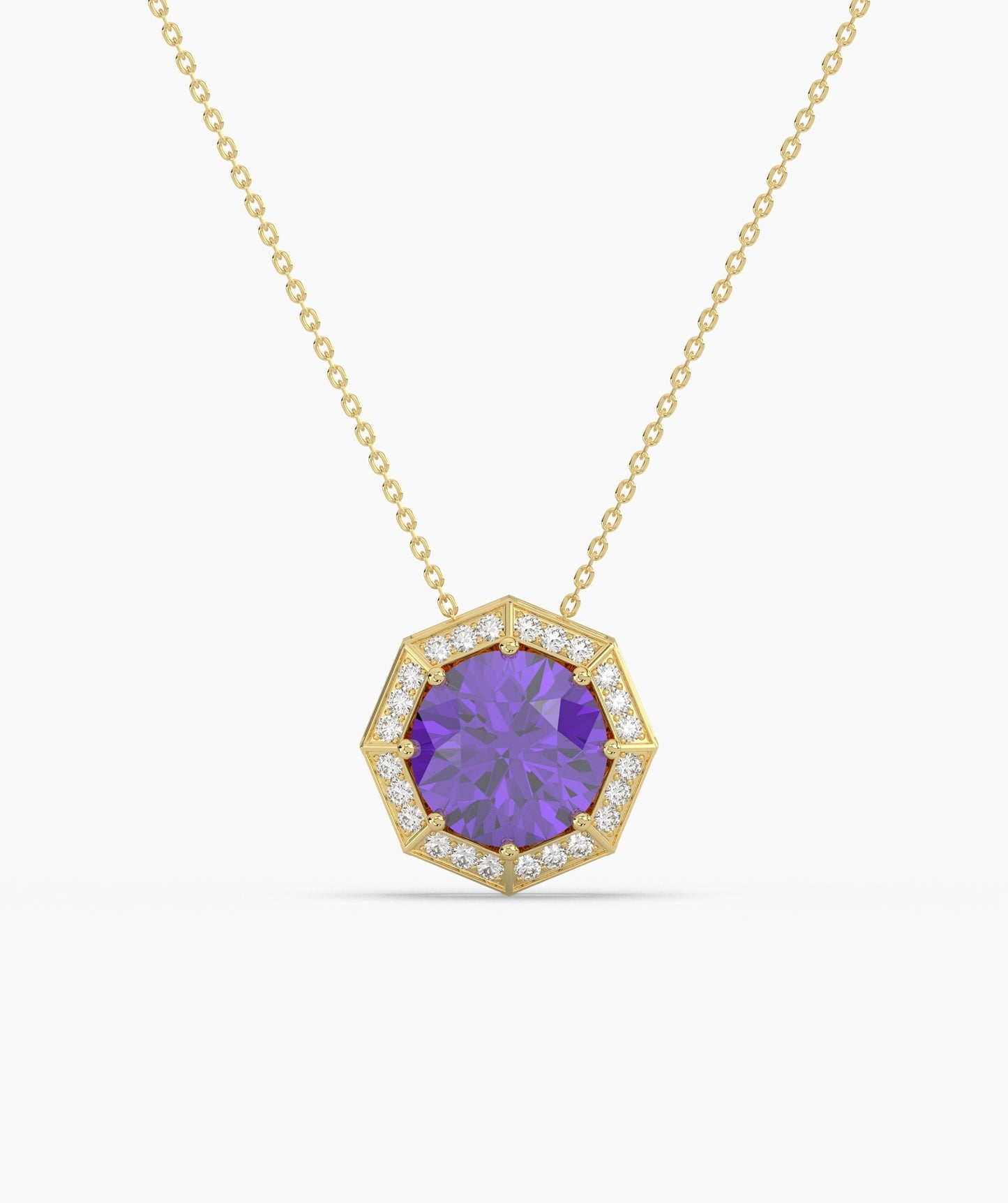 Octagonal Halo Birthstone Statement Necklace