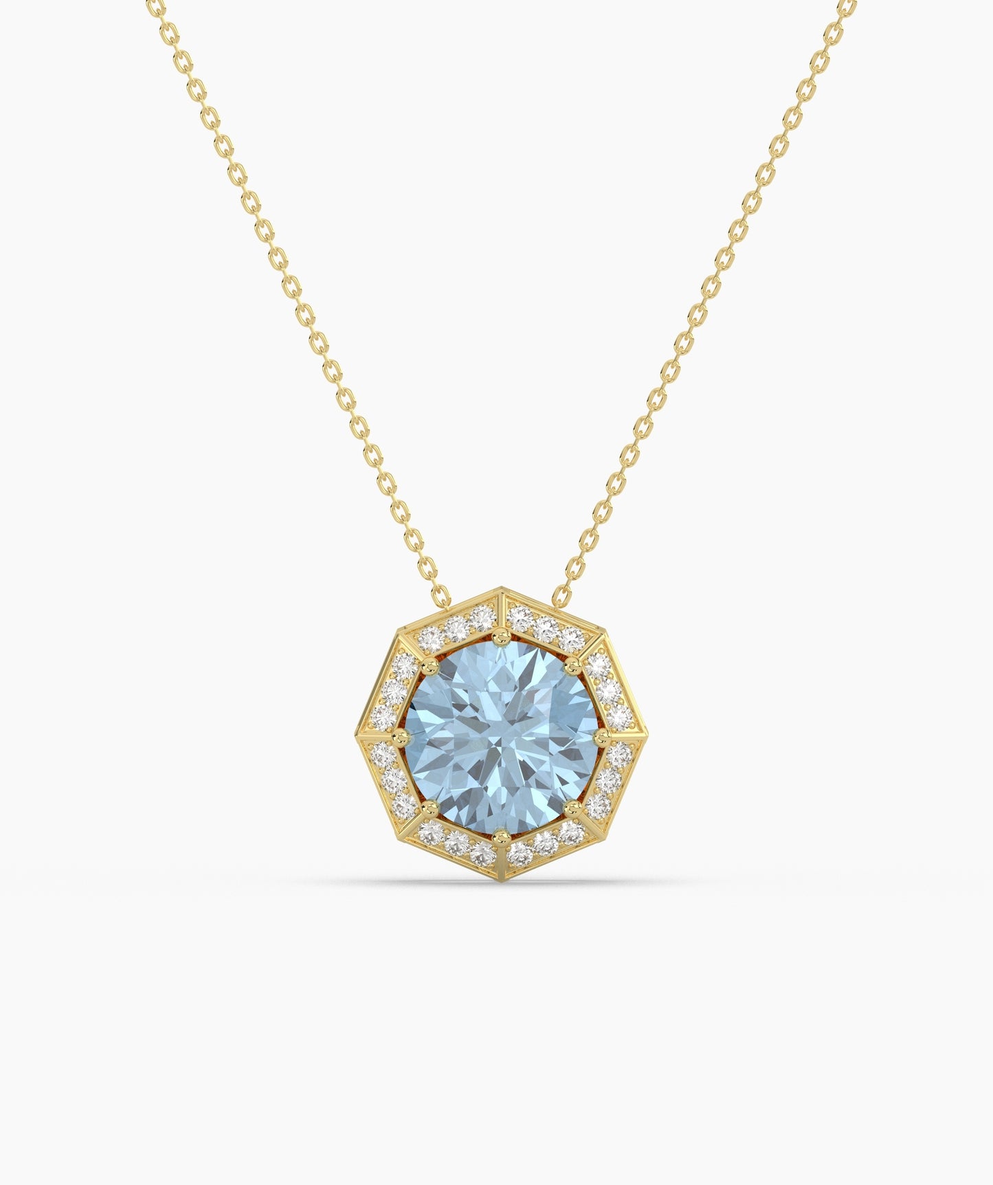 Octagonal Halo Birthstone Statement Necklace