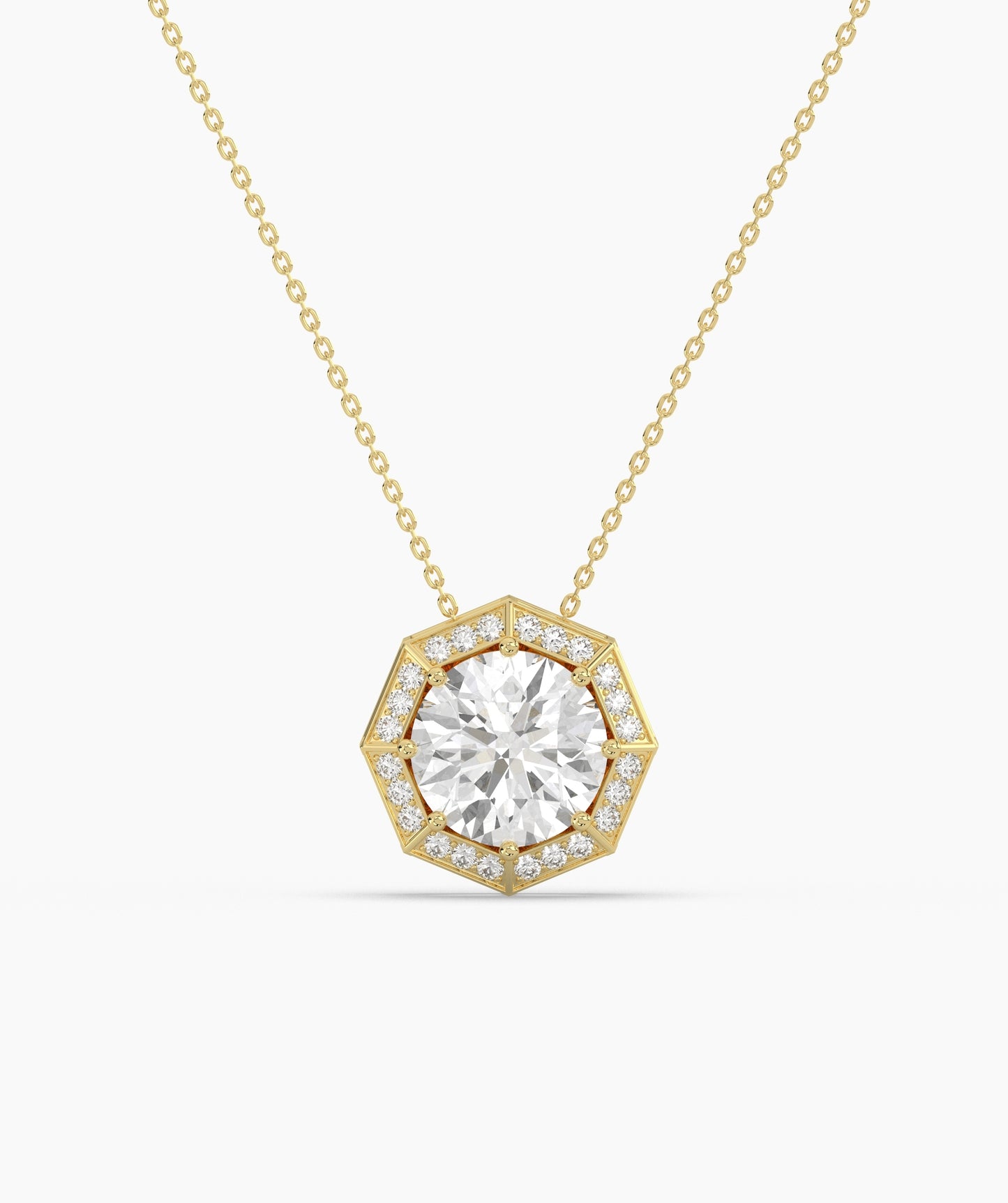 Octagonal Halo Birthstone Statement Necklace