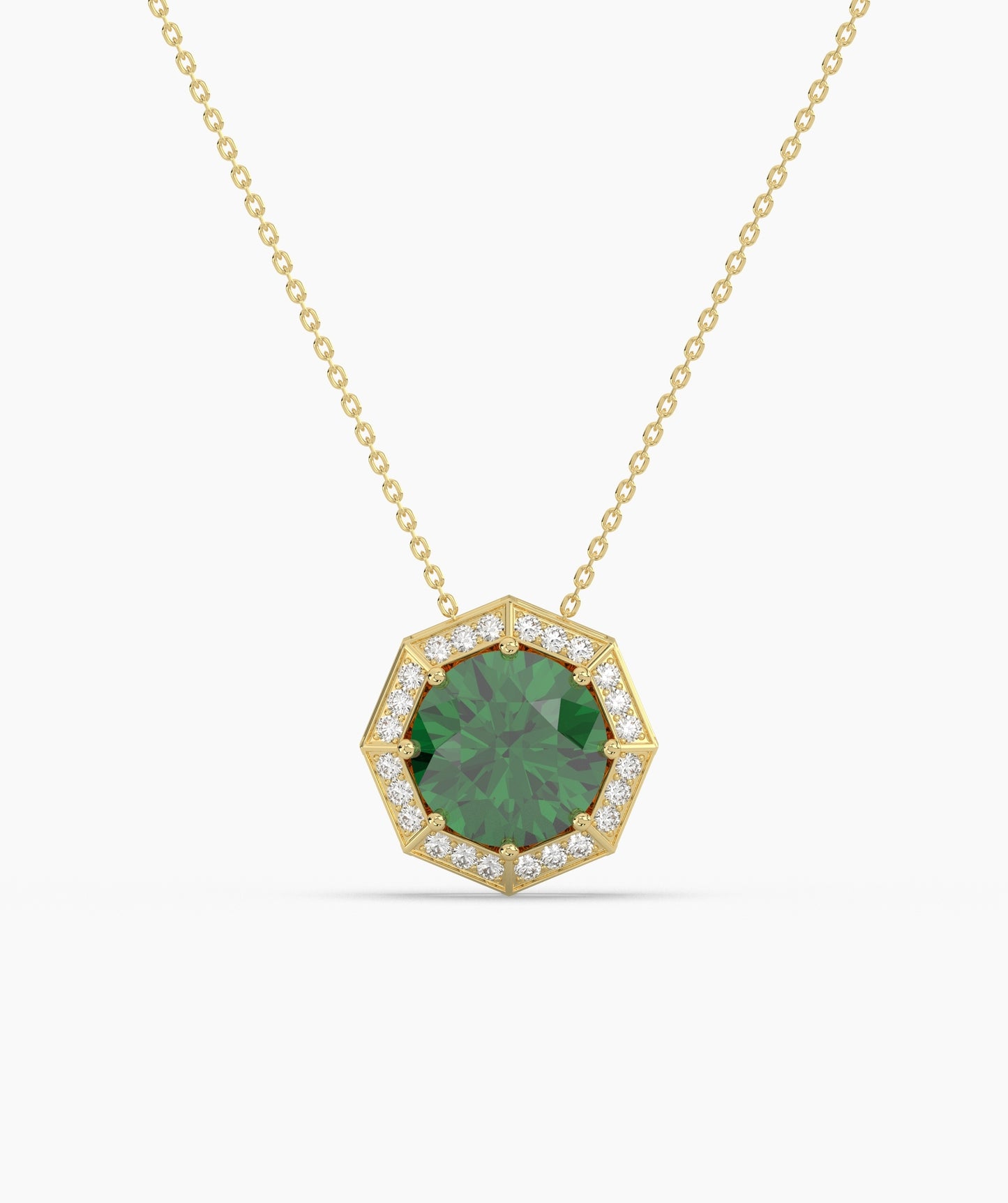 Octagonal Halo Birthstone Statement Necklace