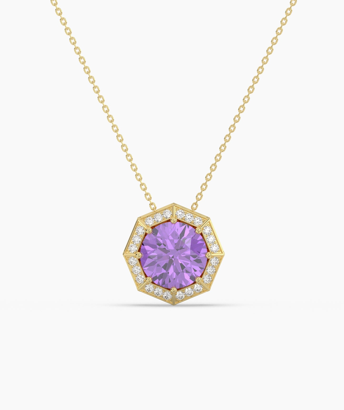 Octagonal Halo Birthstone Statement Necklace