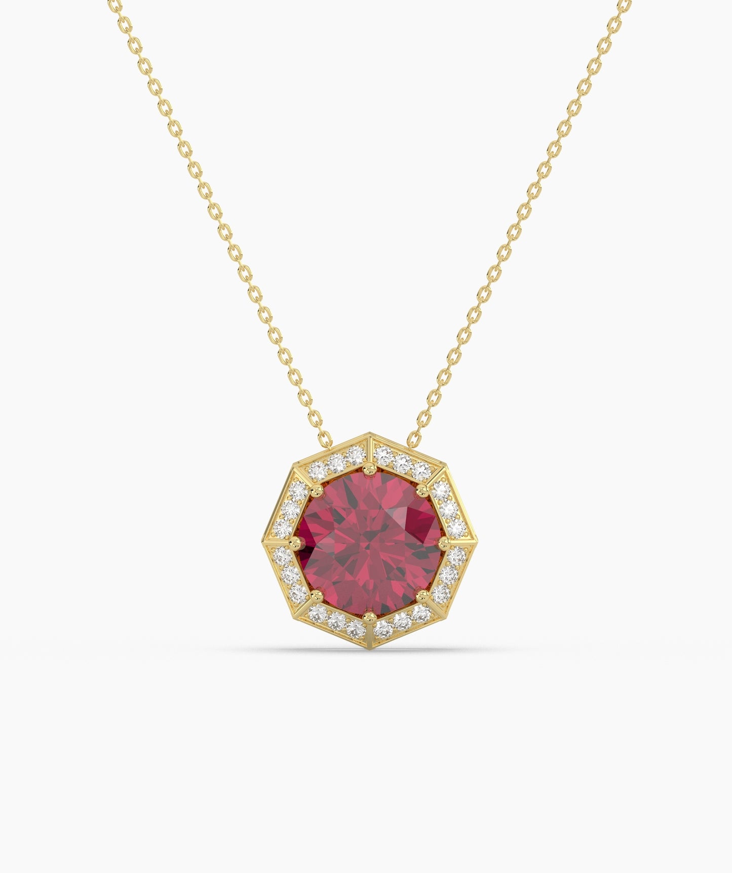 Octagonal Halo Birthstone Statement Necklace
