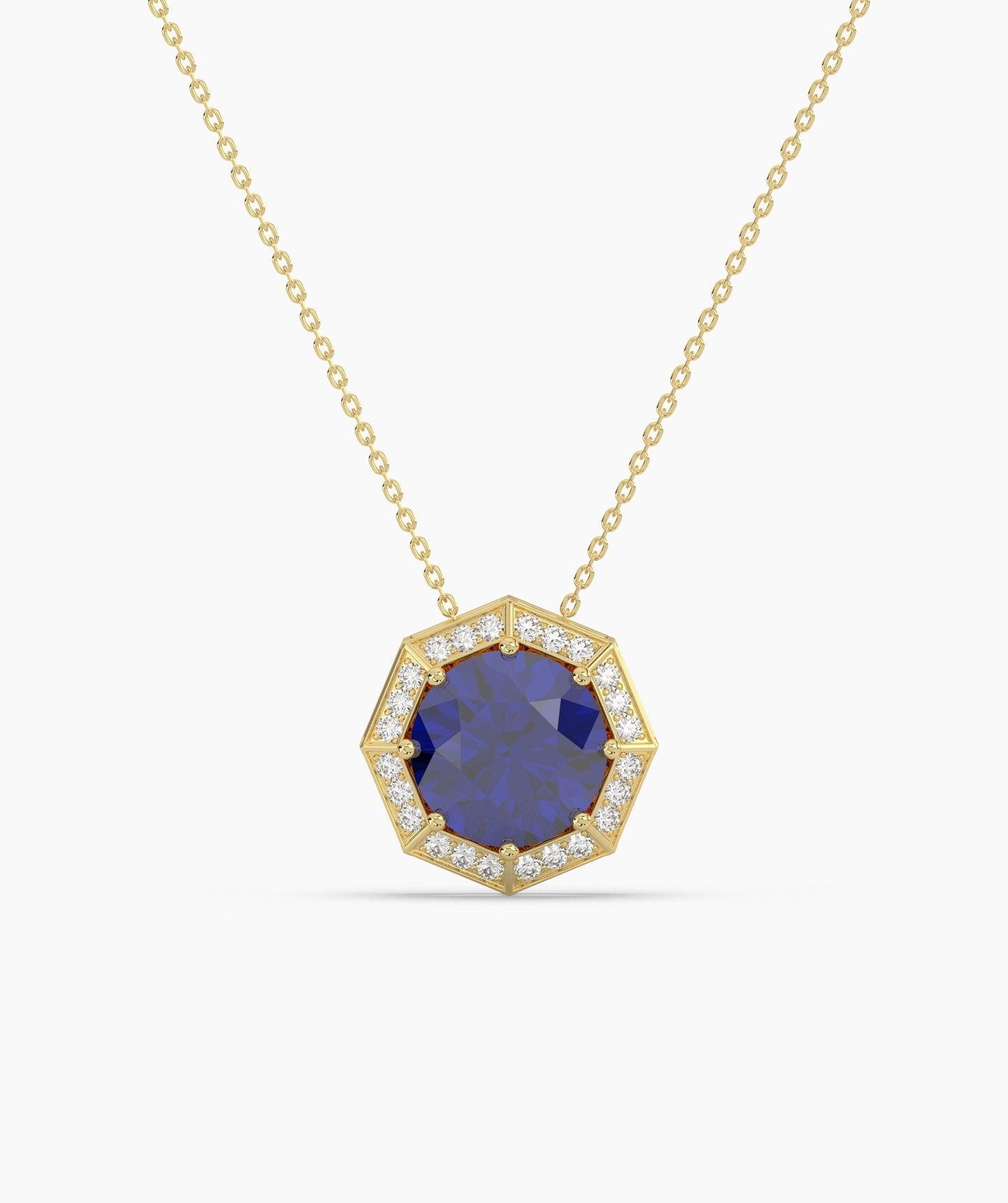 Octagonal Halo Birthstone Statement Necklace
