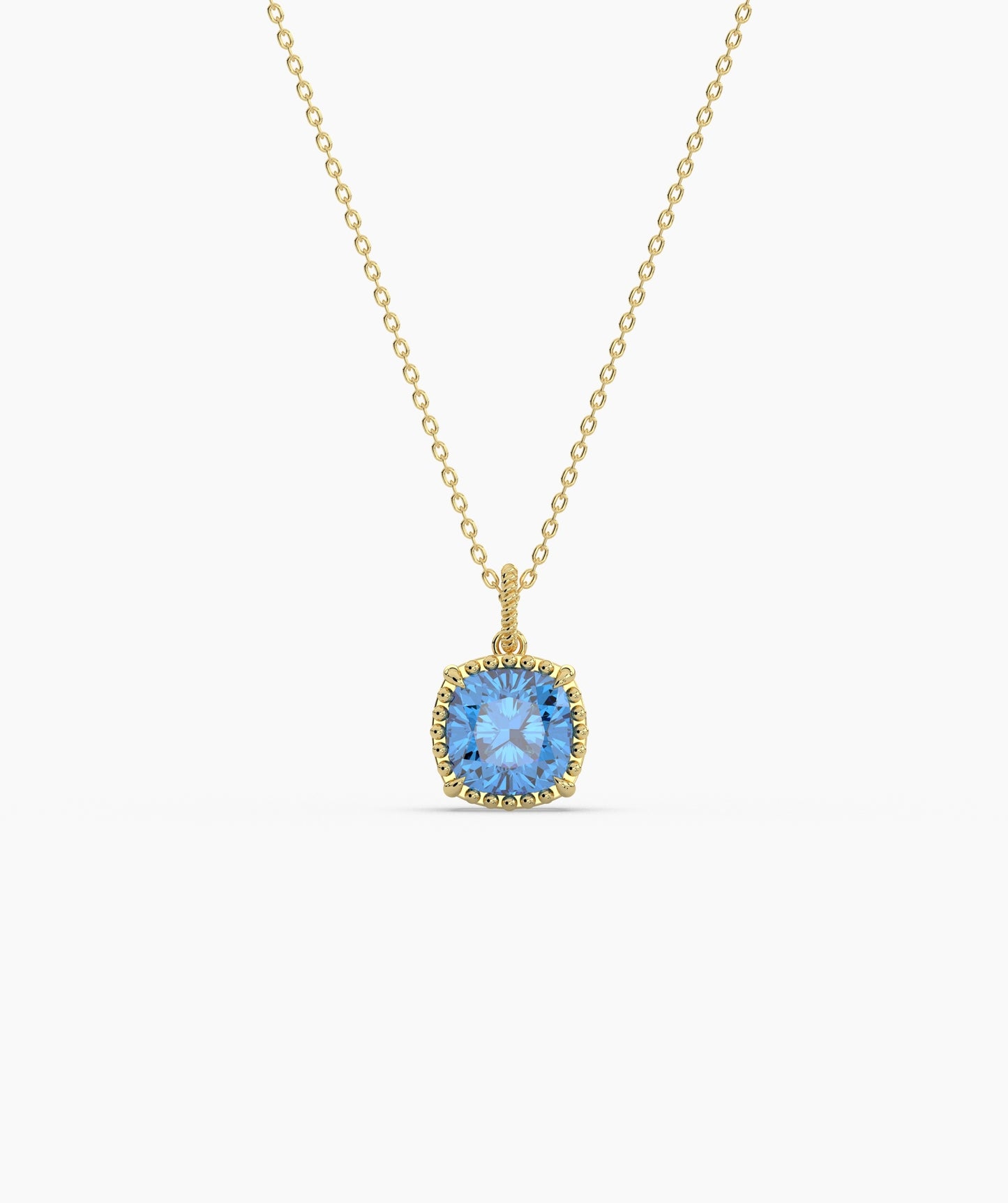 Cushion Cut Sky Blue Birthstone Pendant