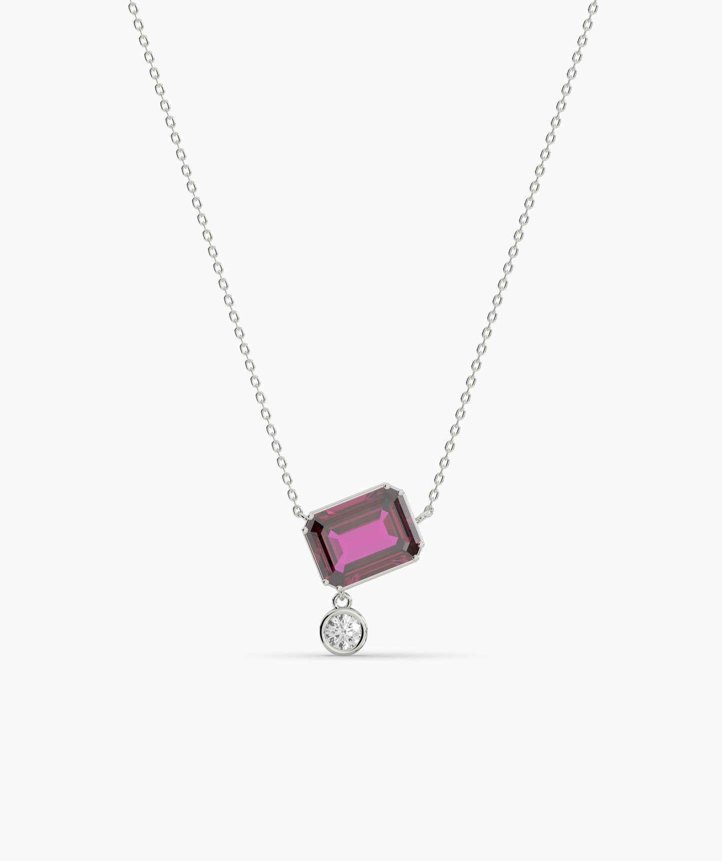Emerald Cut and Bezel Diamond Drop Necklace