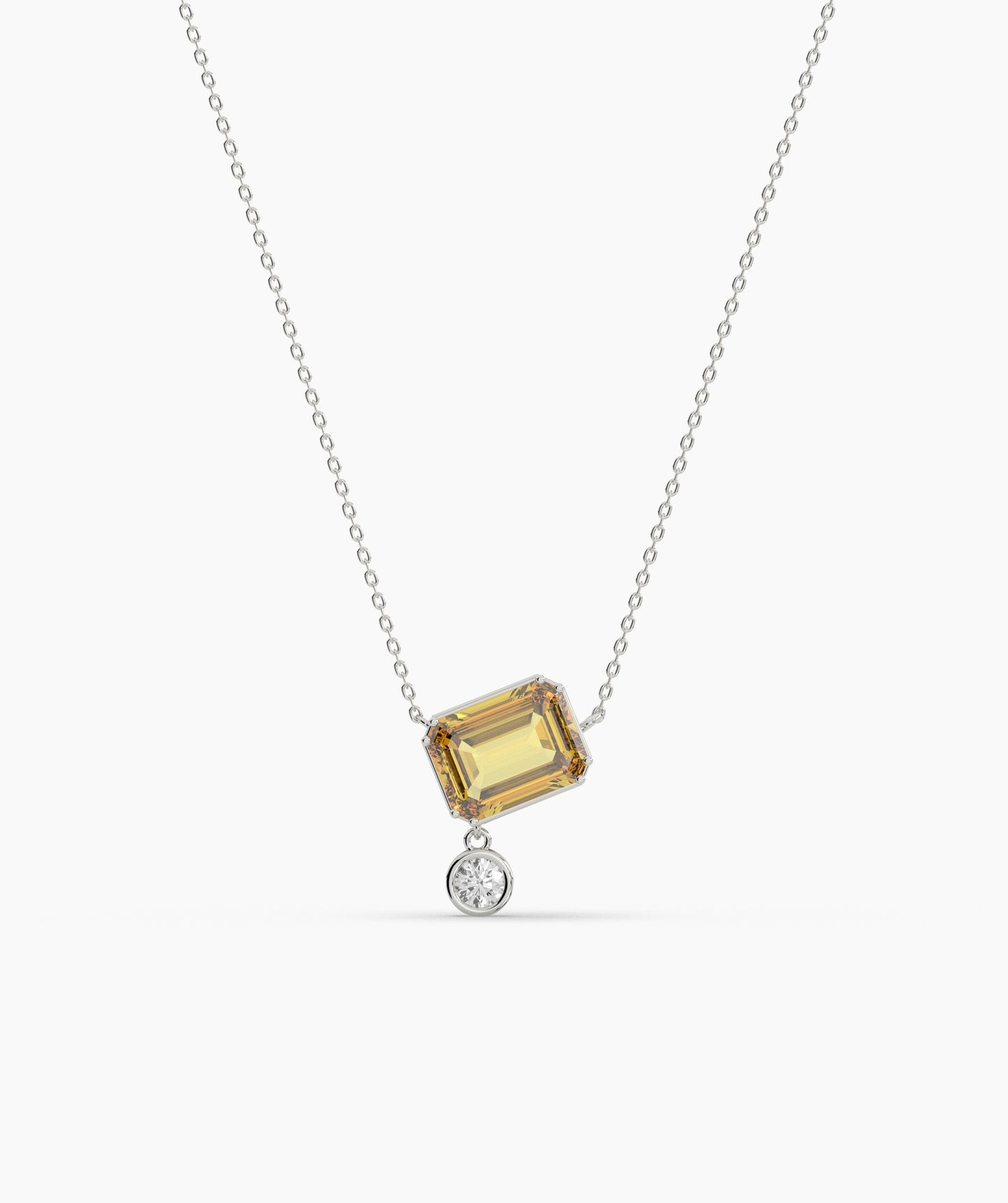 Emerald Cut and Bezel Diamond Drop Necklace