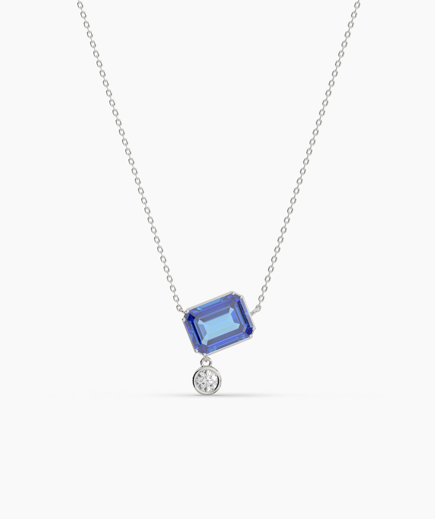 Emerald Cut and Bezel Diamond Drop Necklace