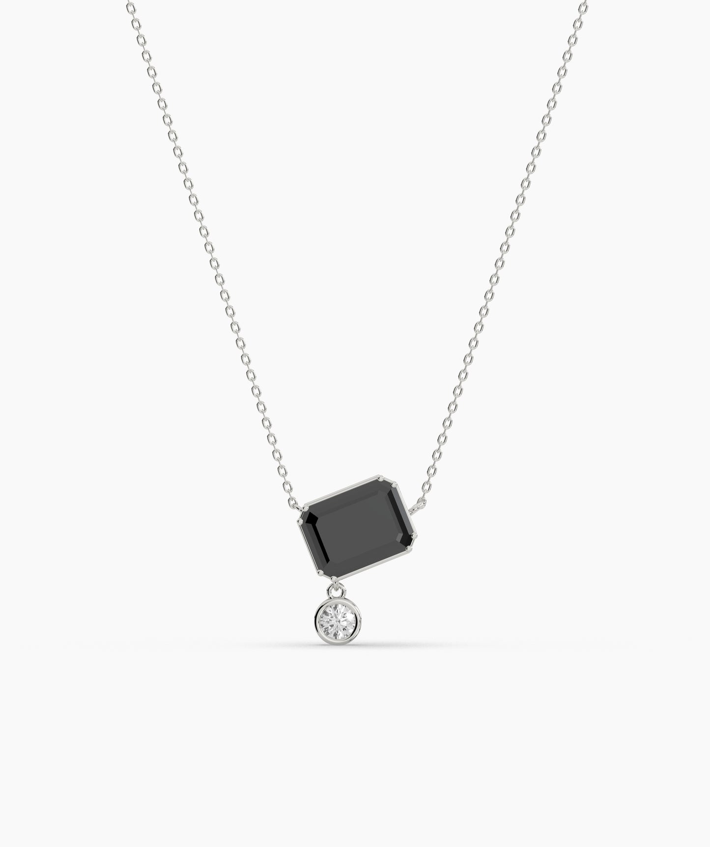 Emerald Cut and Bezel Diamond Drop Necklace