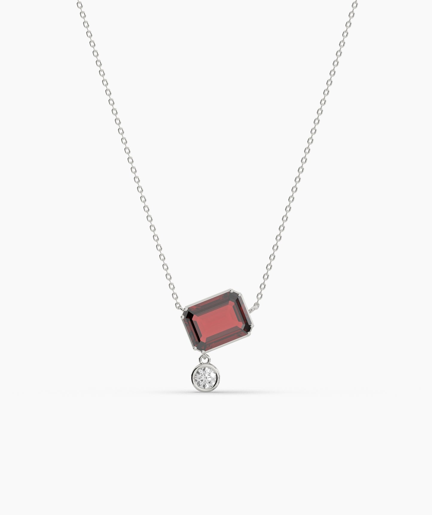Emerald Cut and Bezel Diamond Drop Necklace