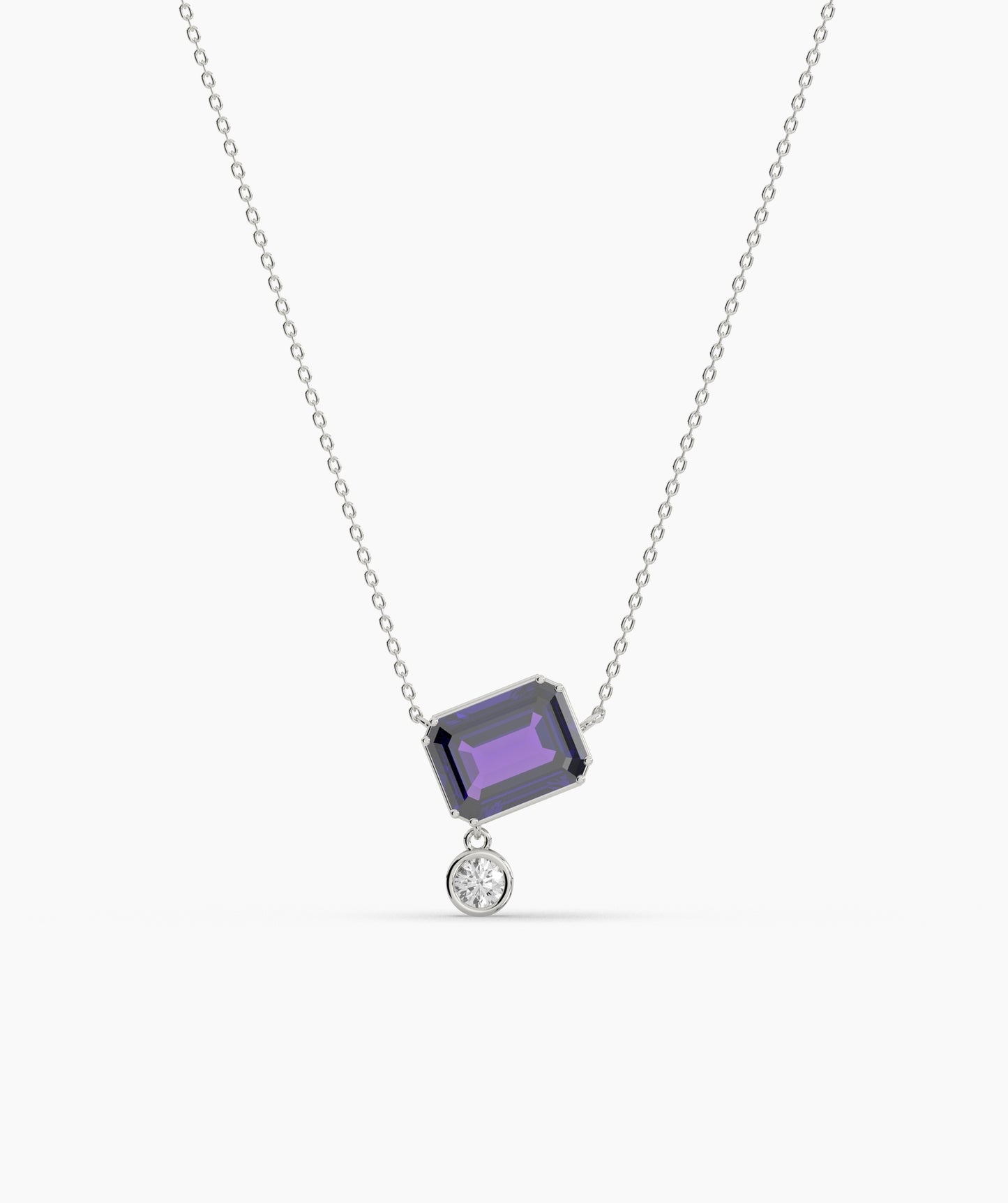 Emerald Cut and Bezel Diamond Drop Necklace