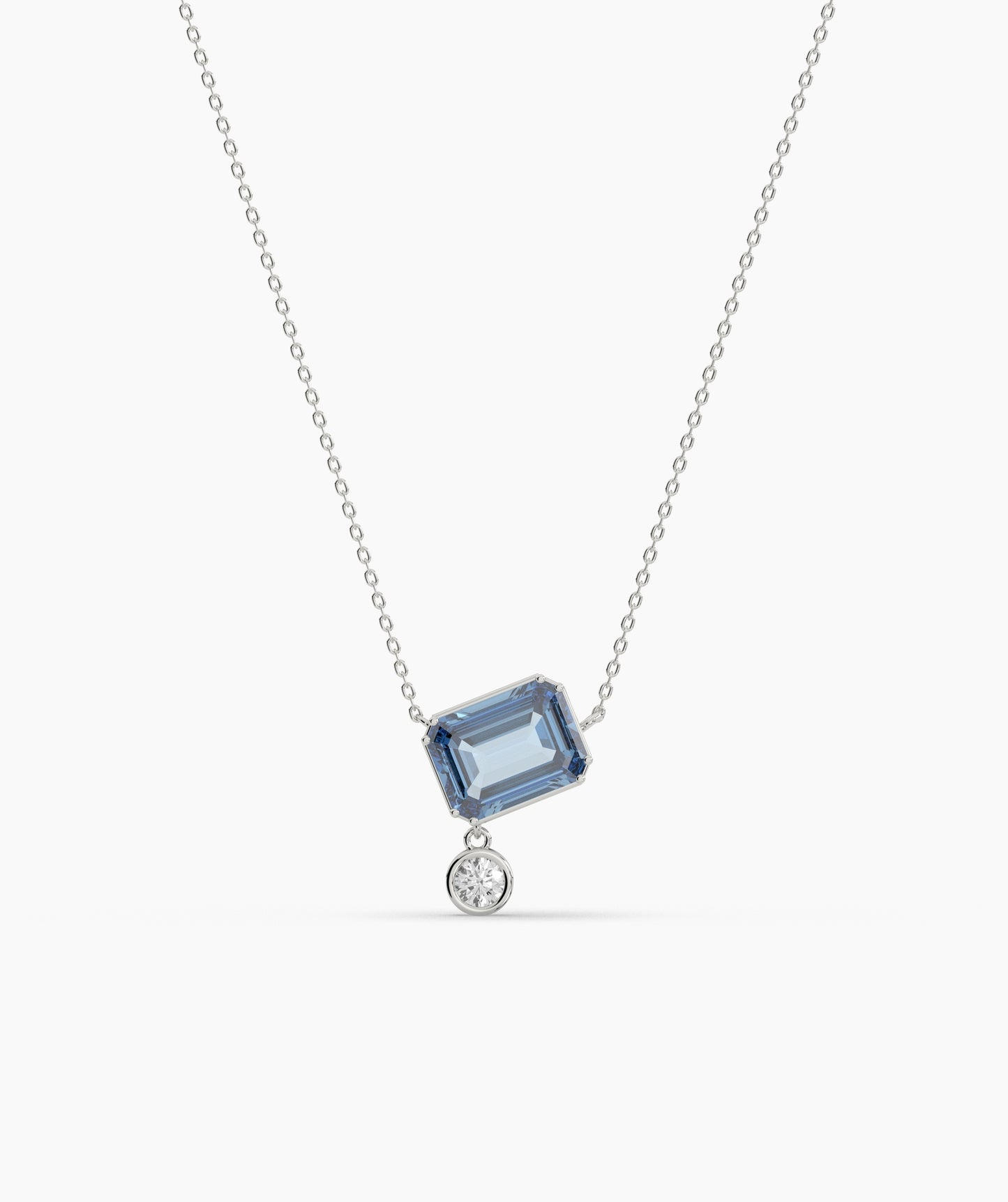 Emerald Cut and Bezel Diamond Drop Necklace