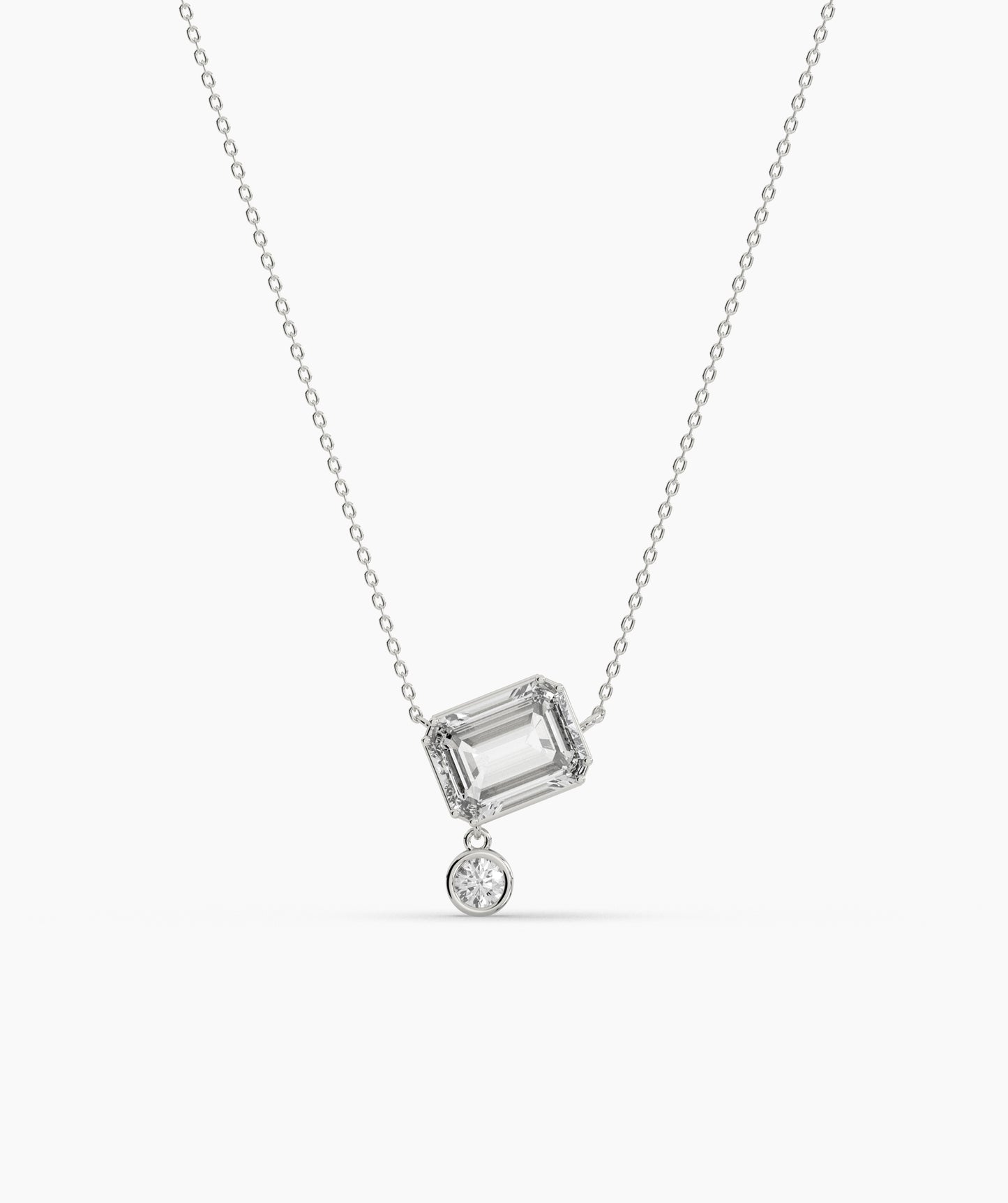 Emerald Cut and Bezel Diamond Drop Necklace