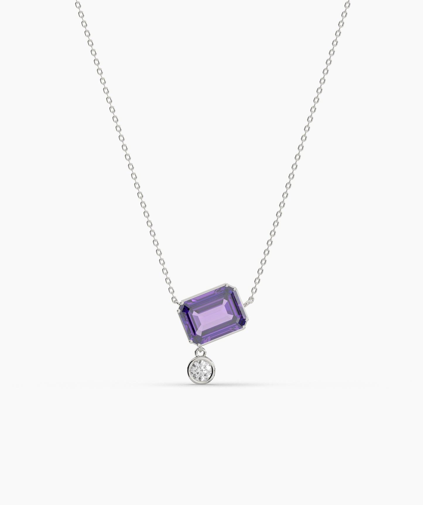 Emerald Cut and Bezel Diamond Drop Necklace