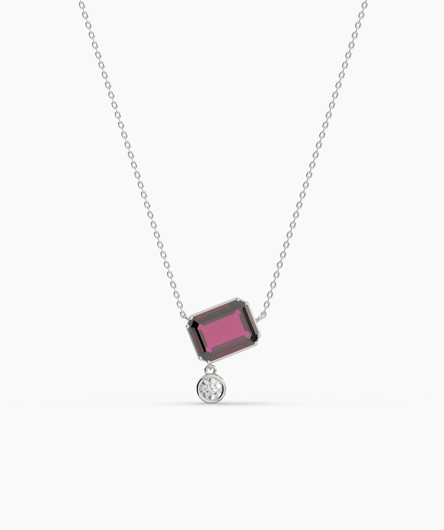 Emerald Cut and Bezel Diamond Drop Necklace