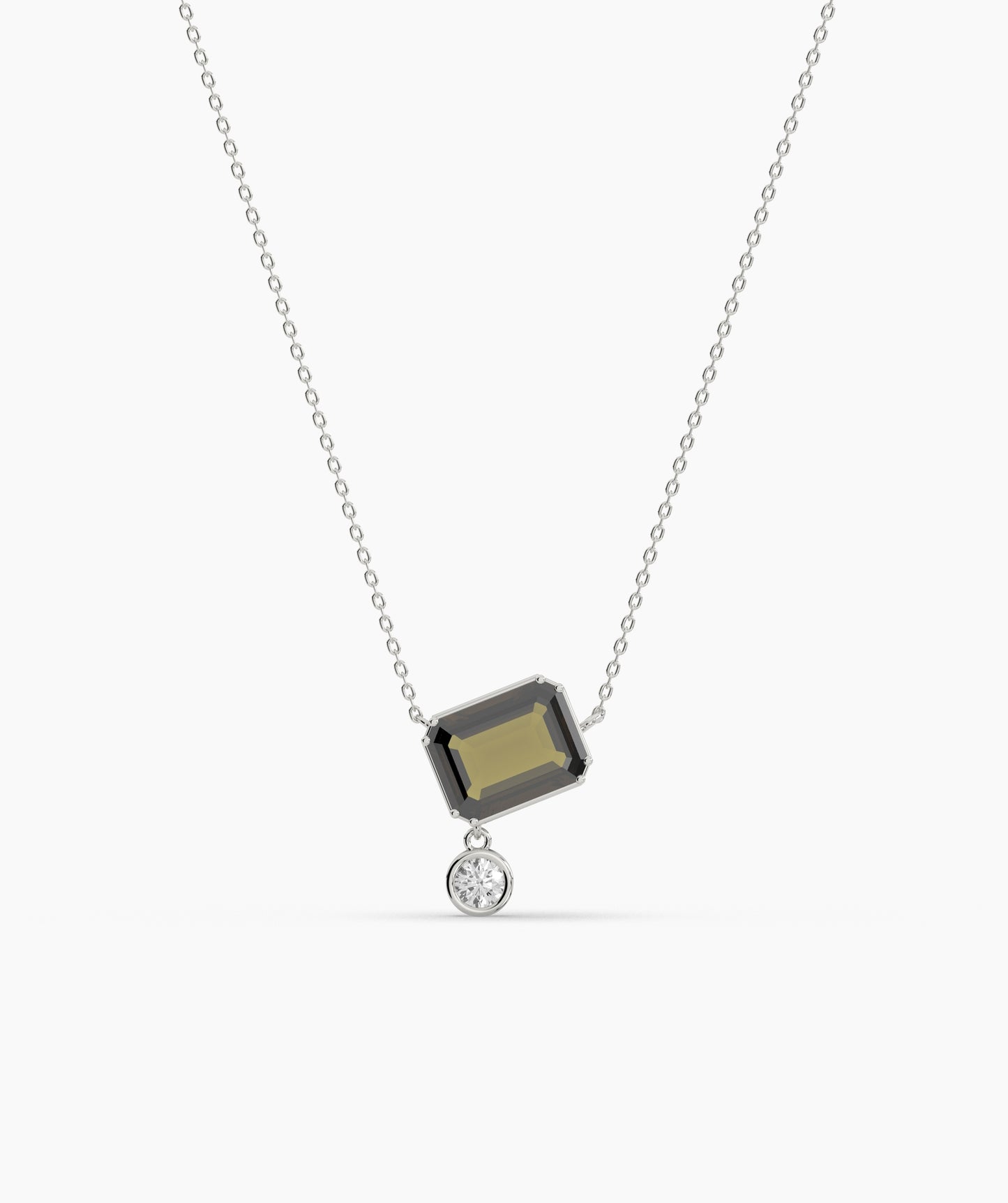 Emerald Cut and Bezel Diamond Drop Necklace