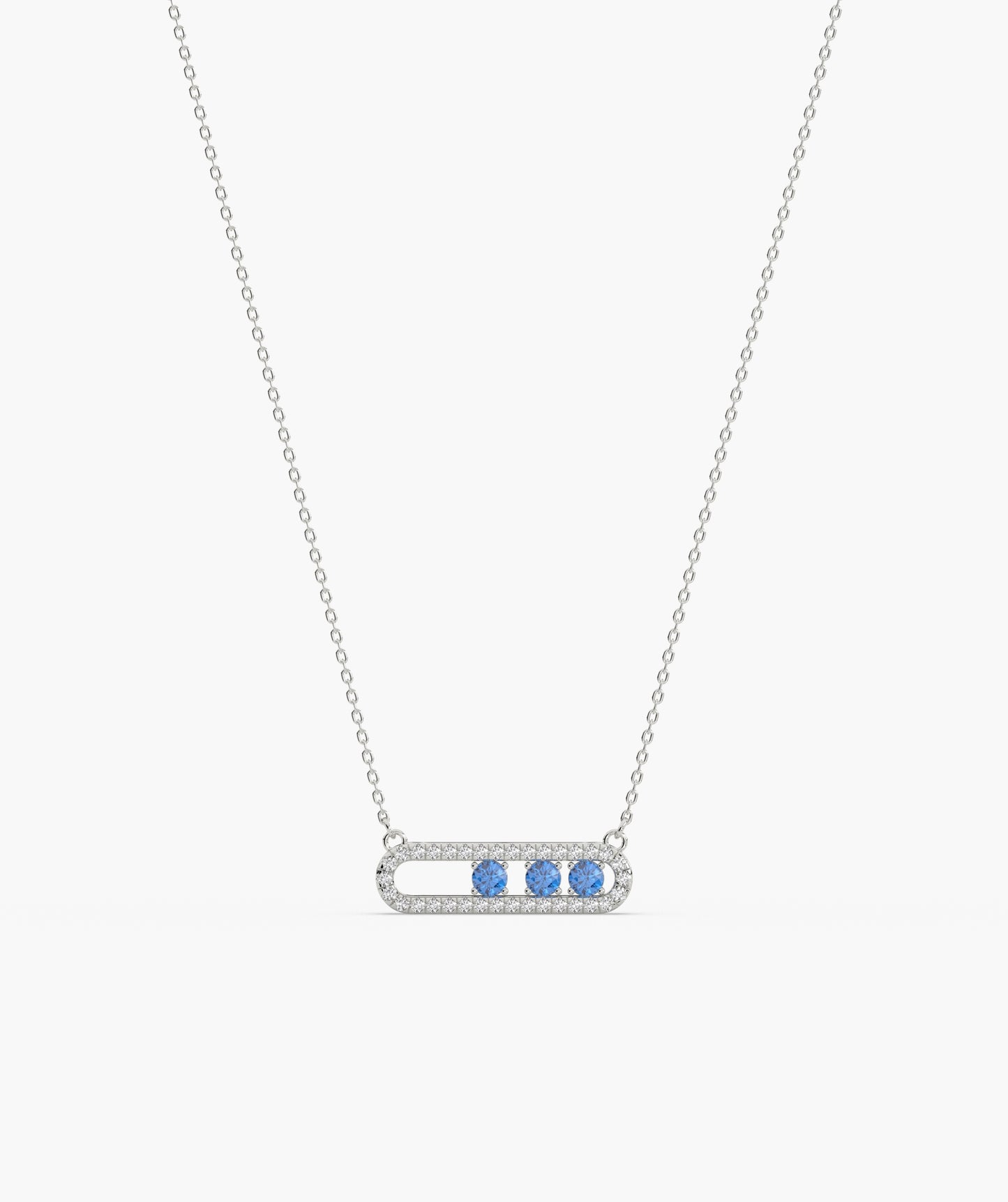 Blue Diamond Trio Halo Capsule Necklace