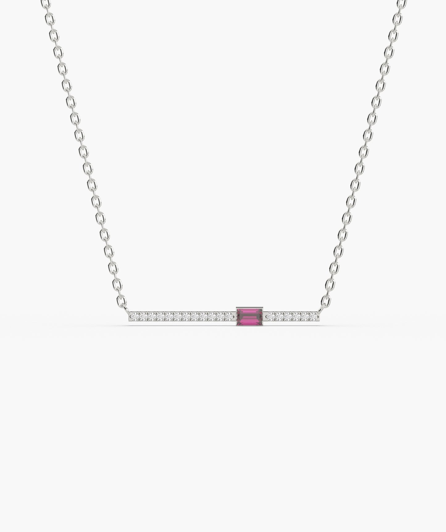 Baguette Blue Sapphire & Diamond Bar Necklace