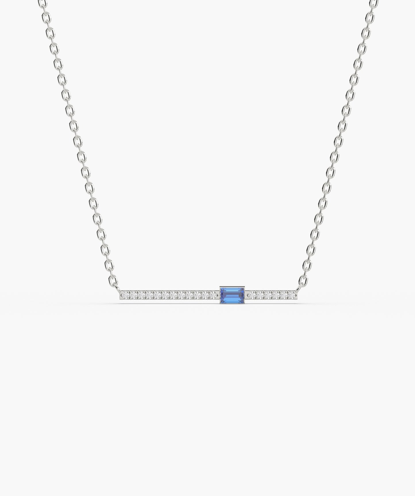 Baguette Blue Sapphire & Diamond Bar Necklace