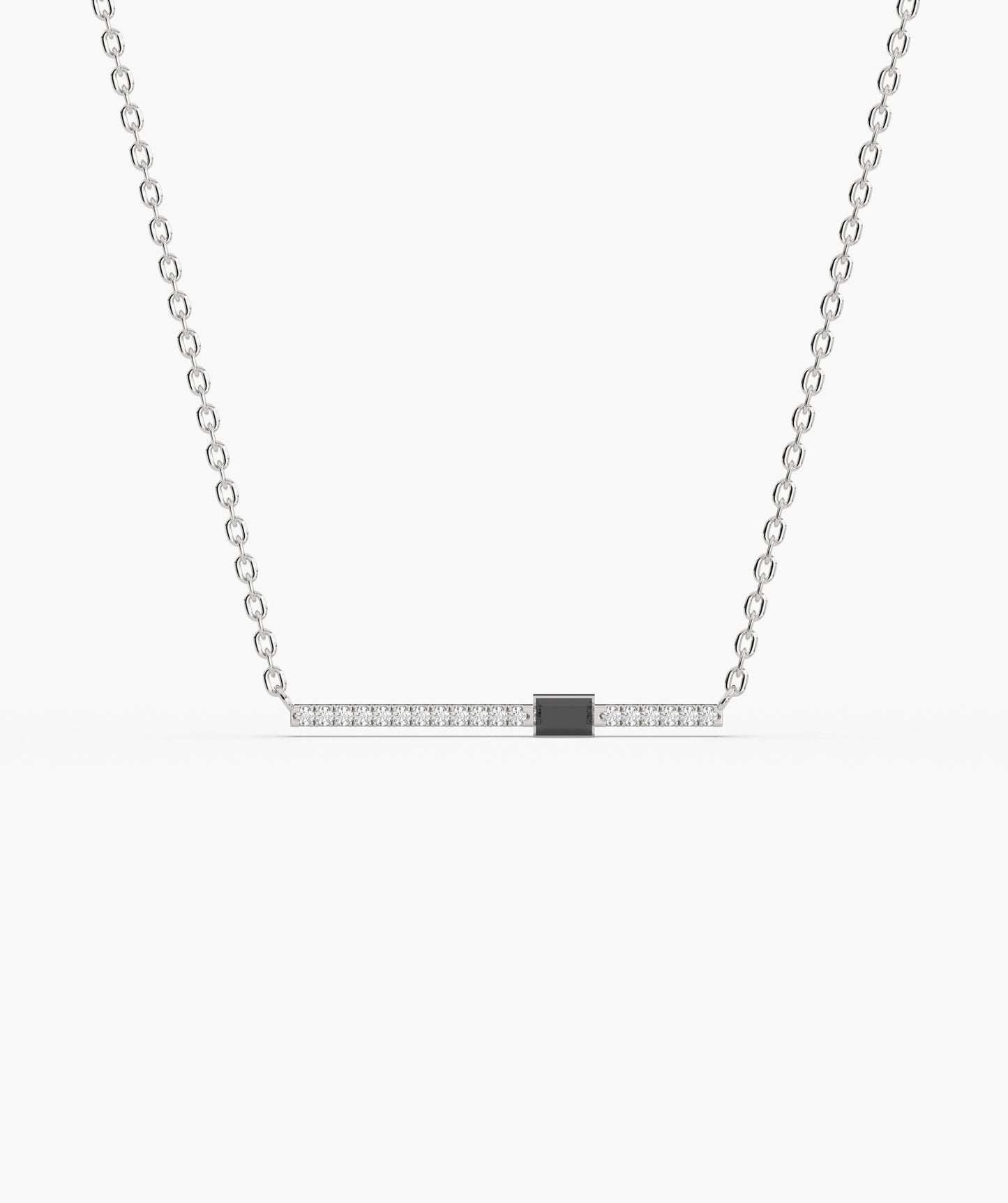 Baguette Blue Sapphire & Diamond Bar Necklace