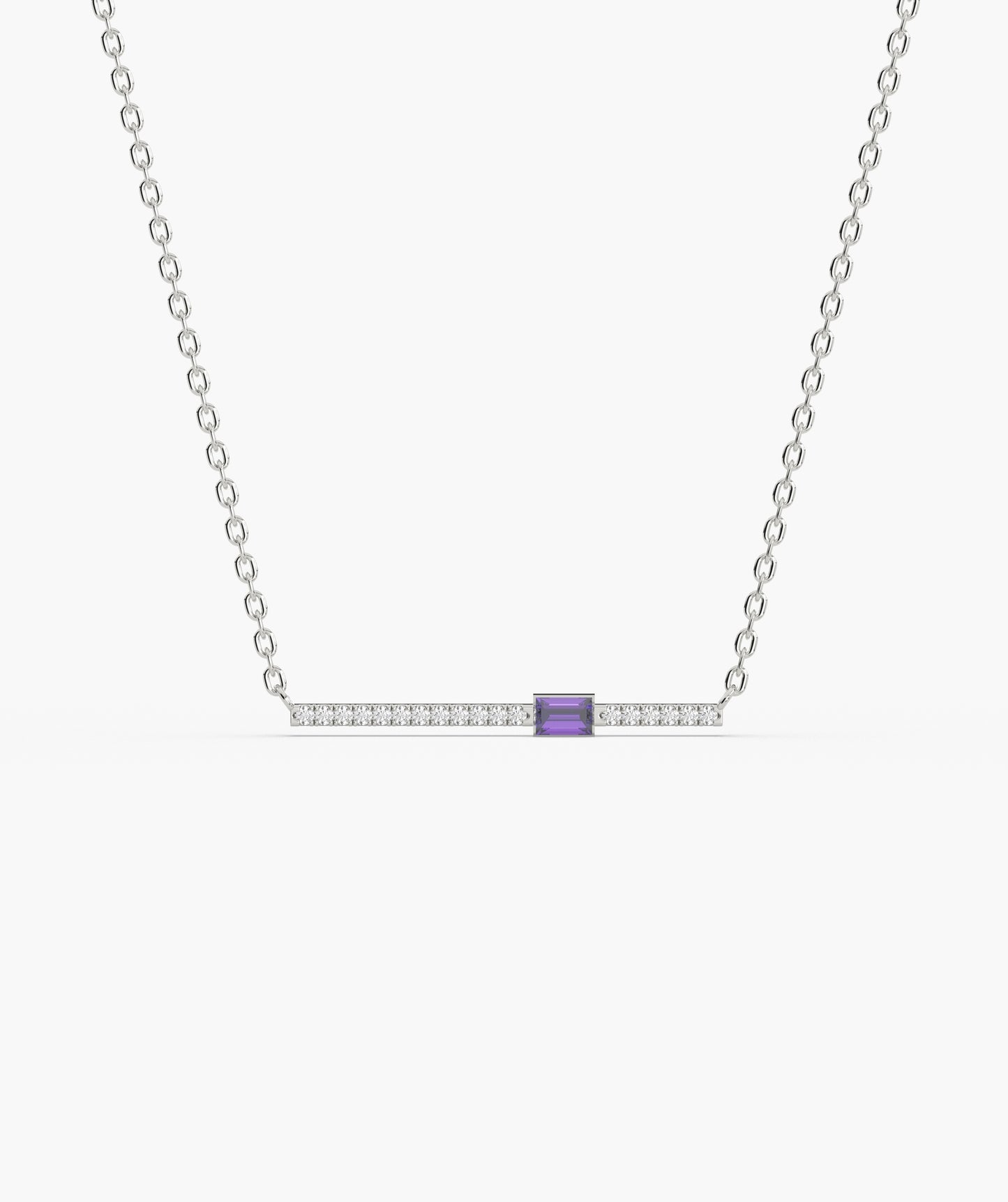 Baguette Blue Sapphire & Diamond Bar Necklace