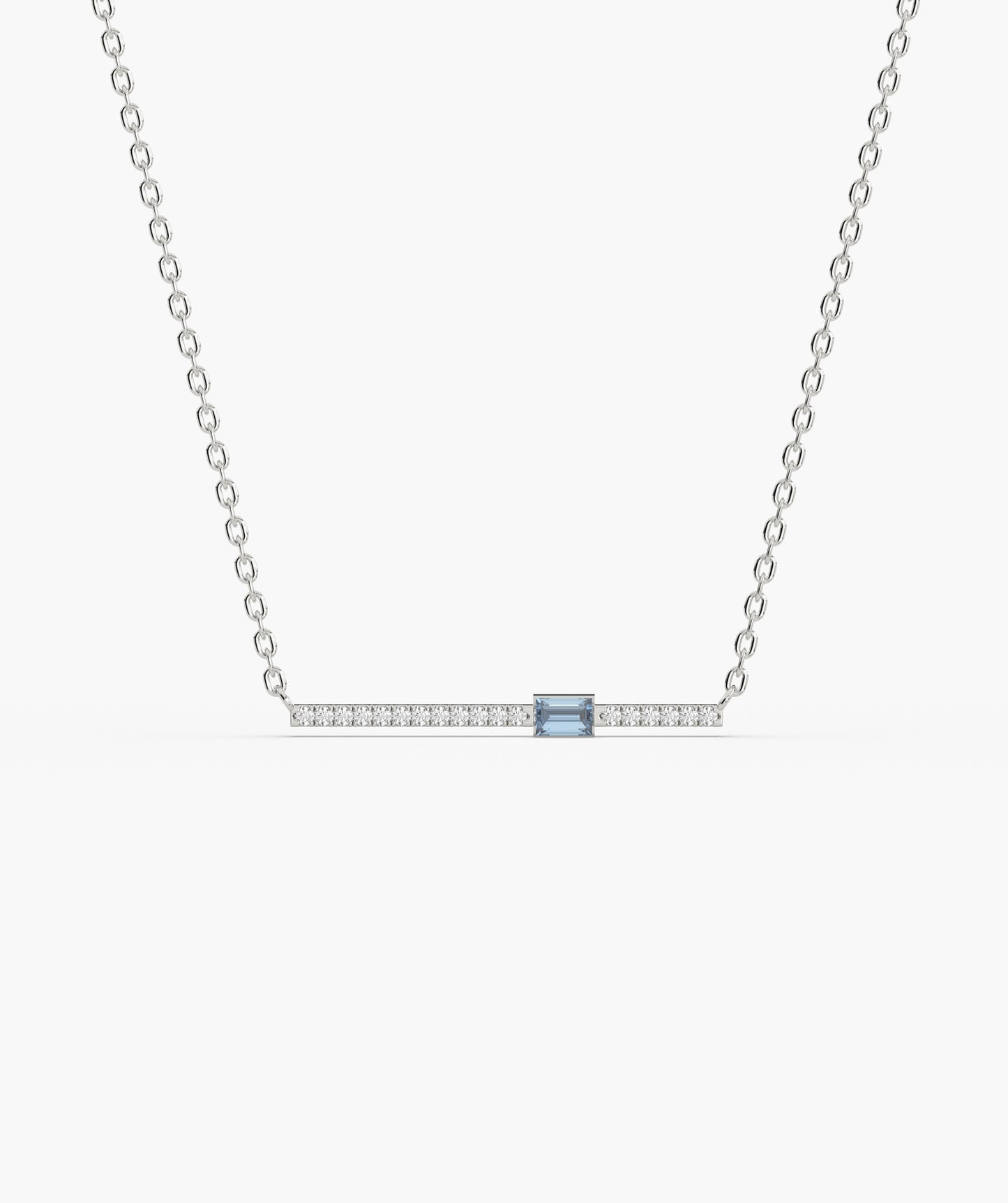 Baguette Blue Sapphire & Diamond Bar Necklace