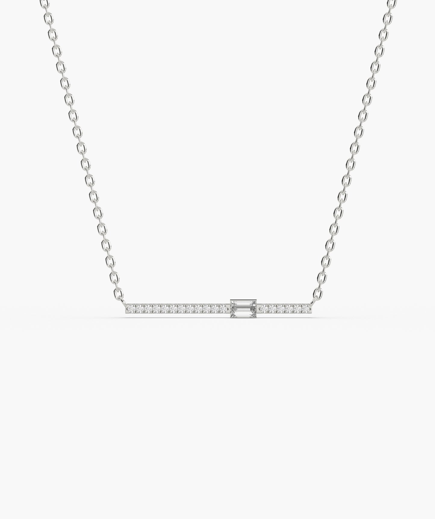 Baguette Blue Sapphire & Diamond Bar Necklace