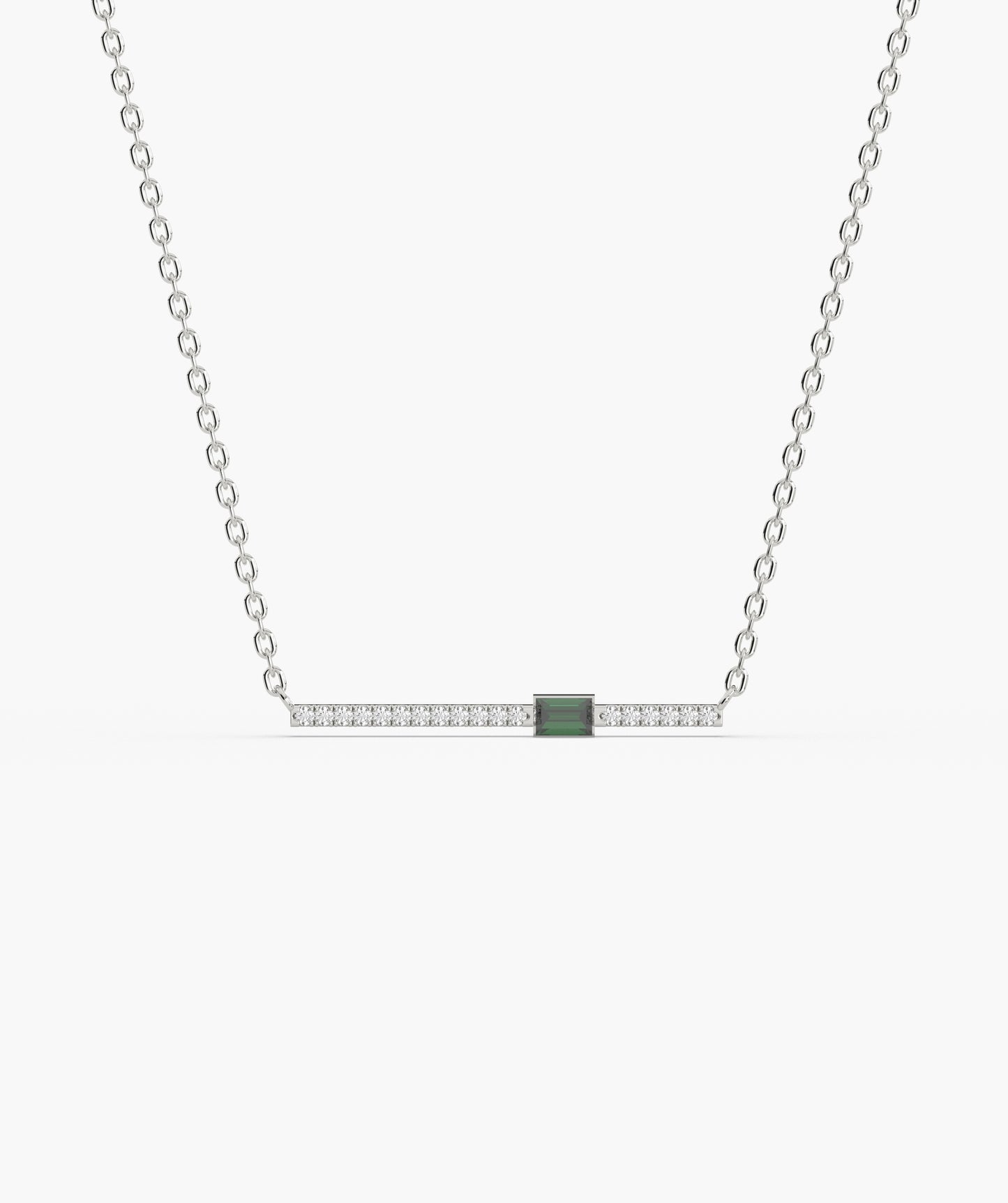 Baguette Blue Sapphire & Diamond Bar Necklace