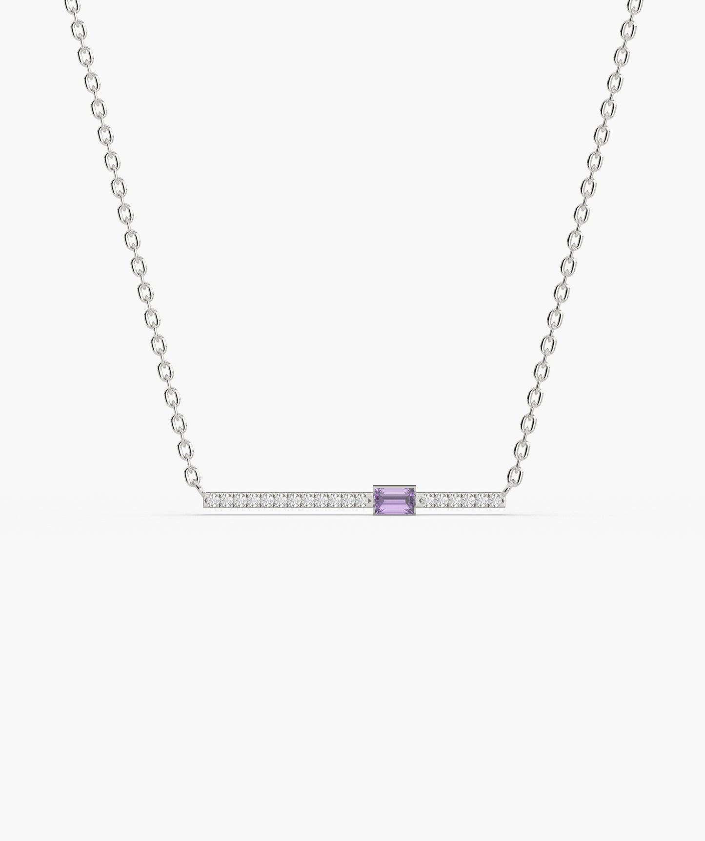 Baguette Blue Sapphire & Diamond Bar Necklace