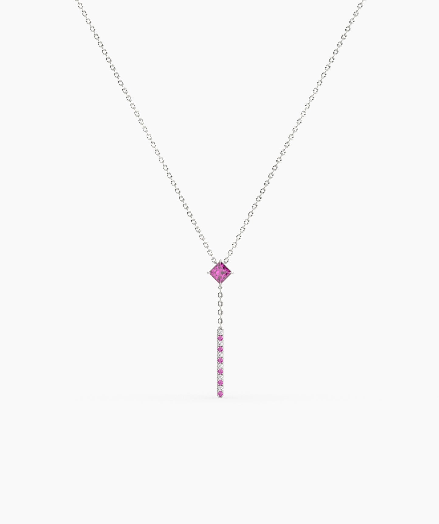 Princess Cut Birthstone Vertical Bar Lariat Necklace
