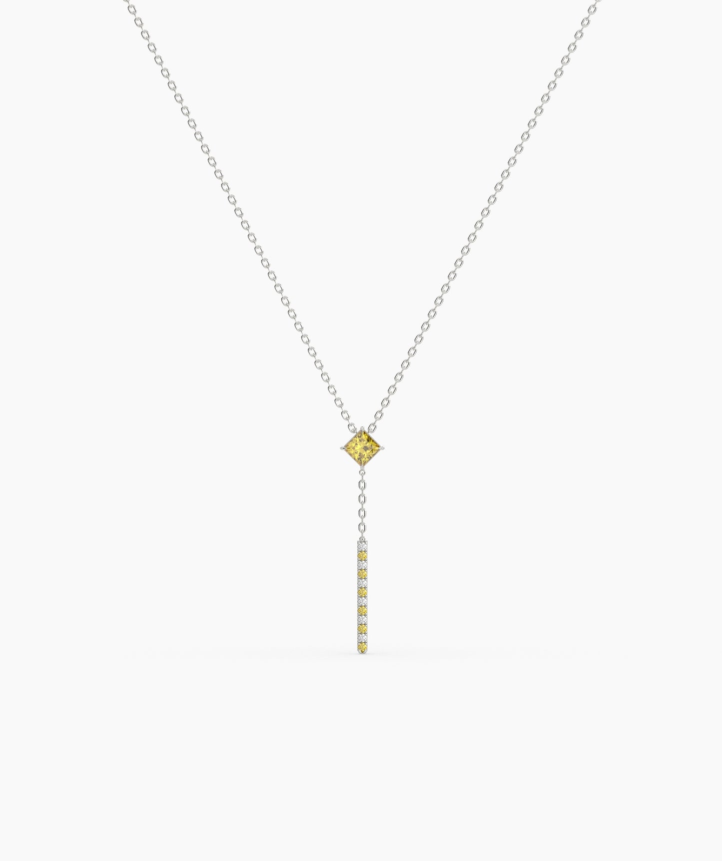 Princess Cut Birthstone Vertical Bar Lariat Necklace