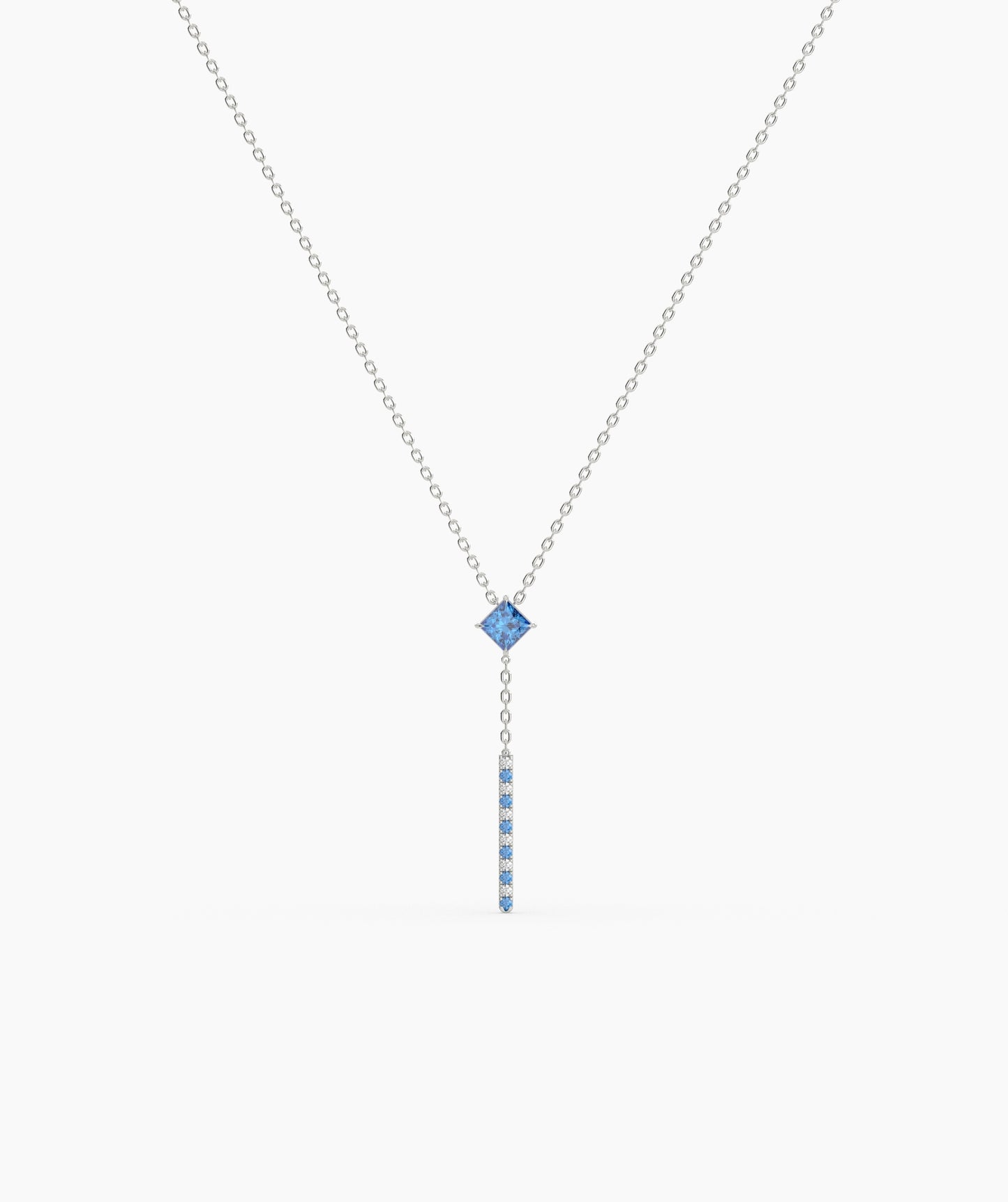 Princess Cut Birthstone Vertical Bar Lariat Necklace
