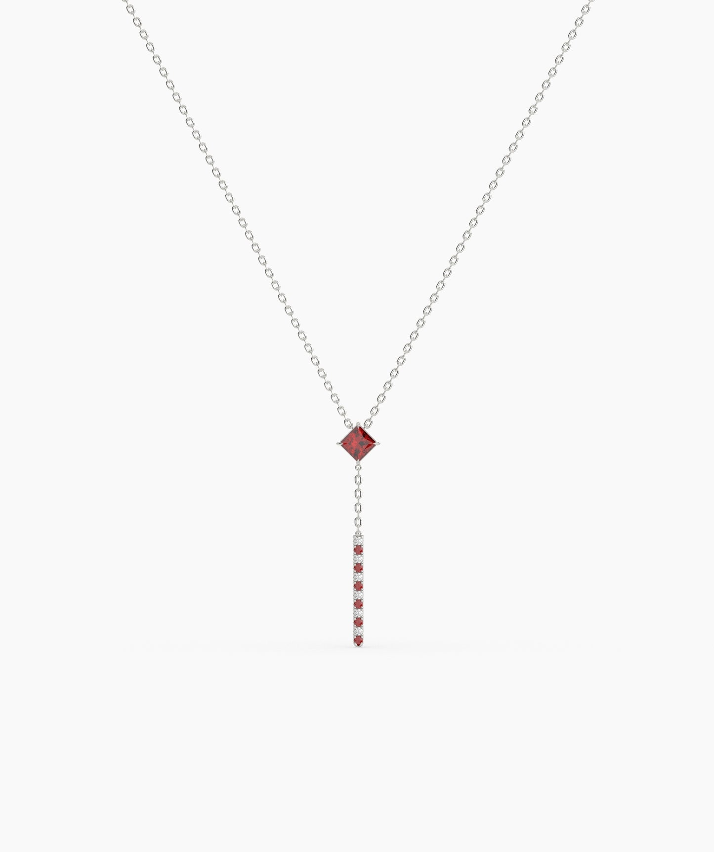 Princess Cut Birthstone Vertical Bar Lariat Necklace