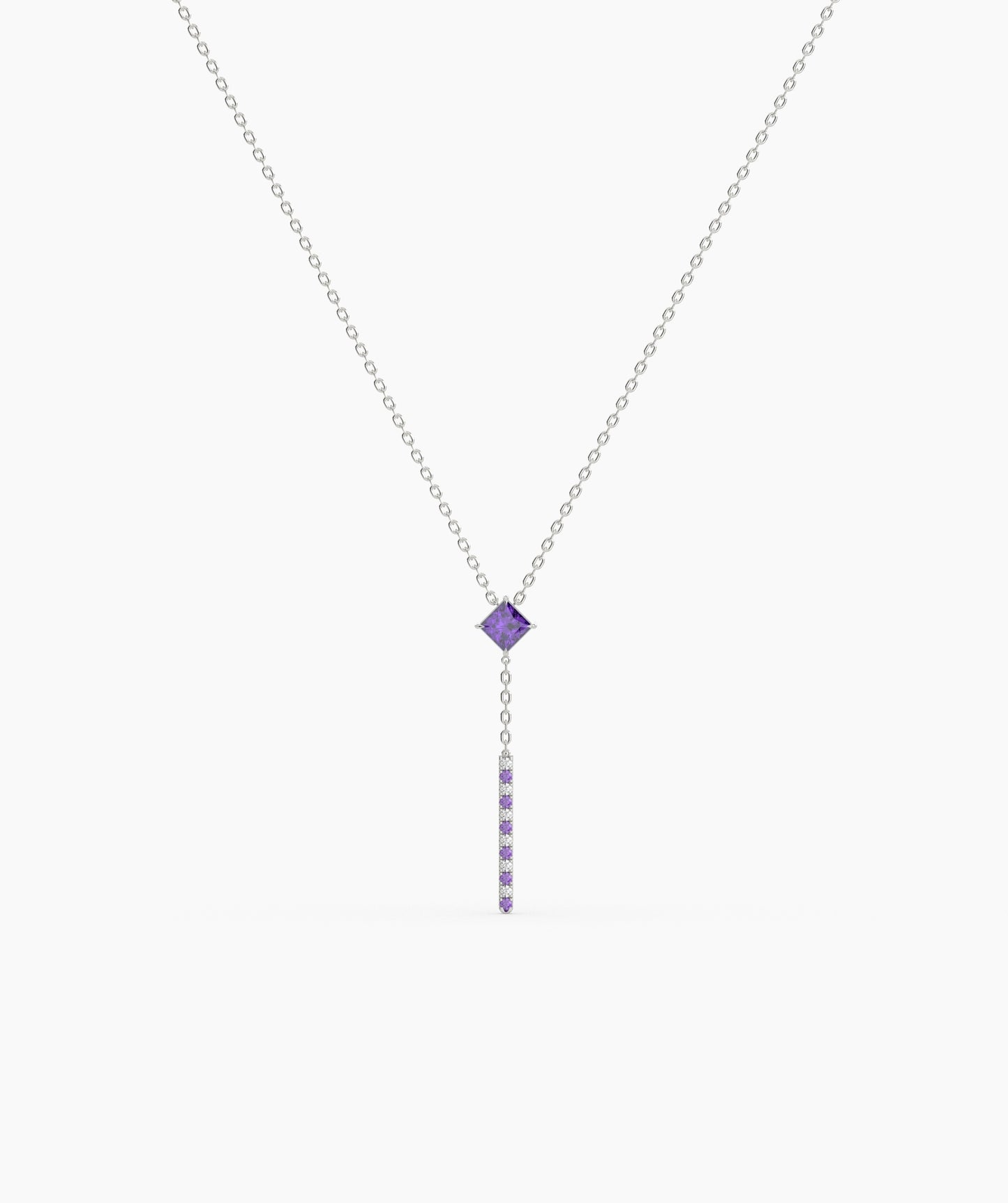 Princess Cut Birthstone Vertical Bar Lariat Necklace
