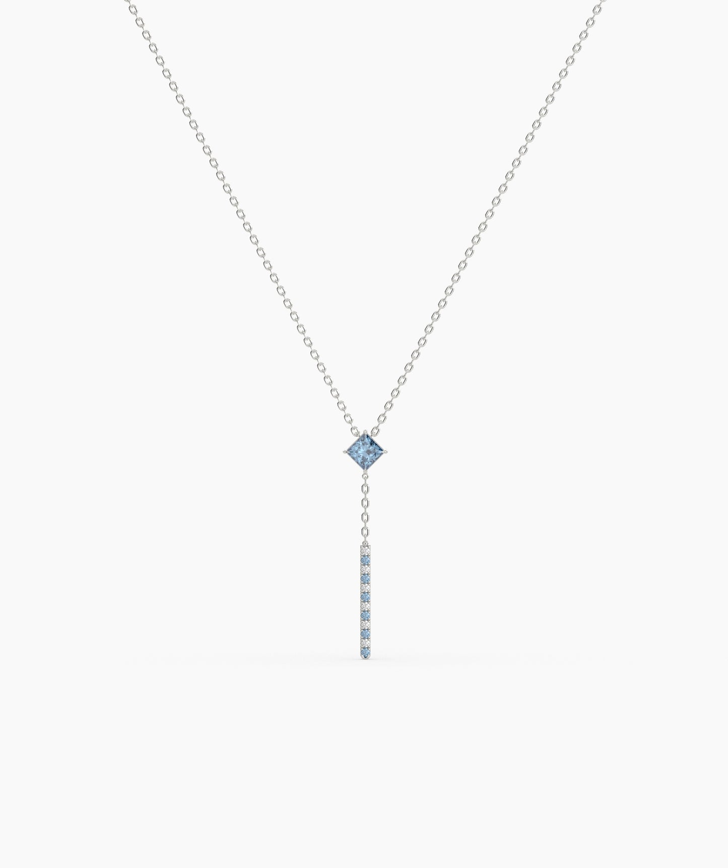Princess Cut Birthstone Vertical Bar Lariat Necklace