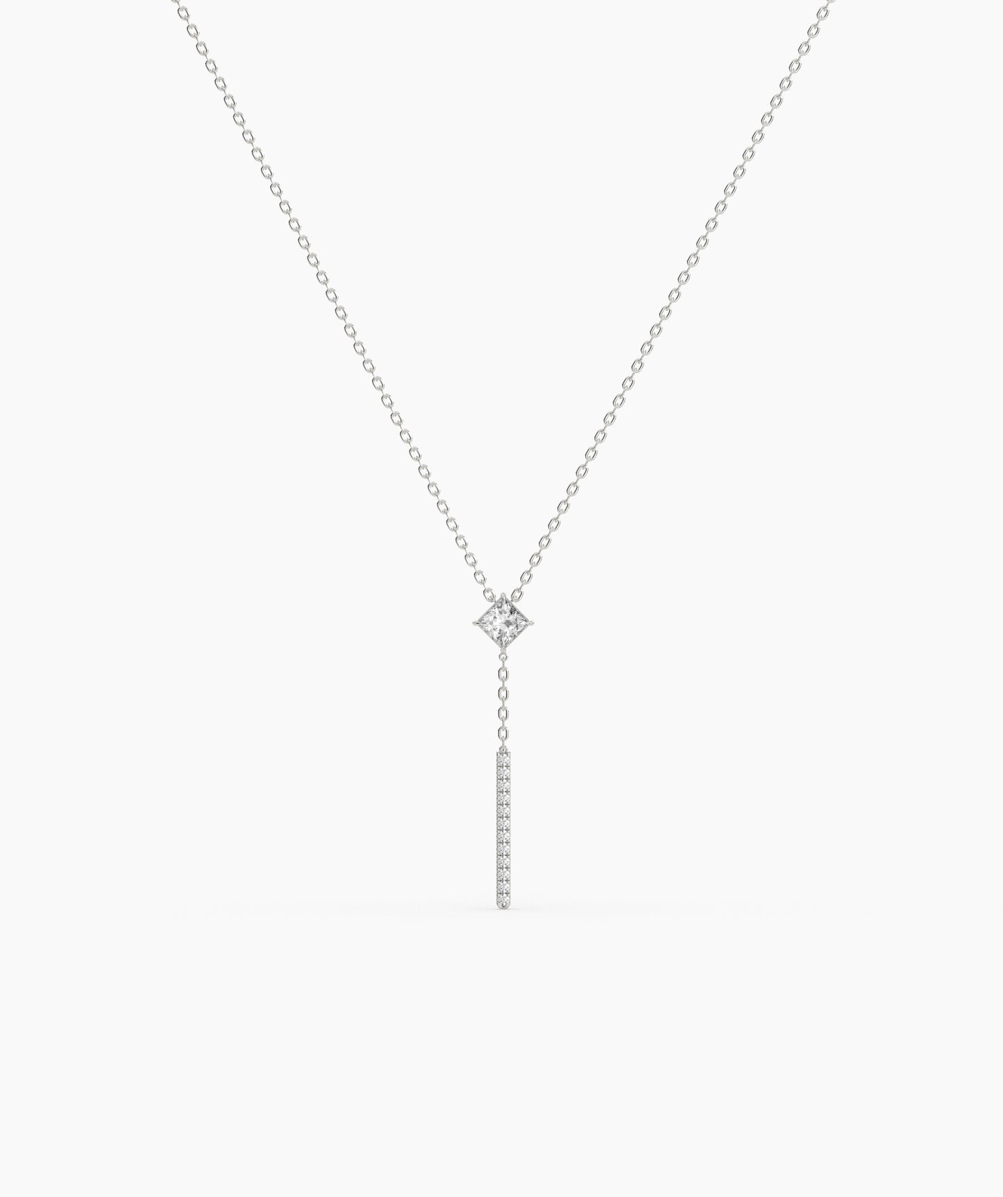 Princess Cut Birthstone Vertical Bar Lariat Necklace