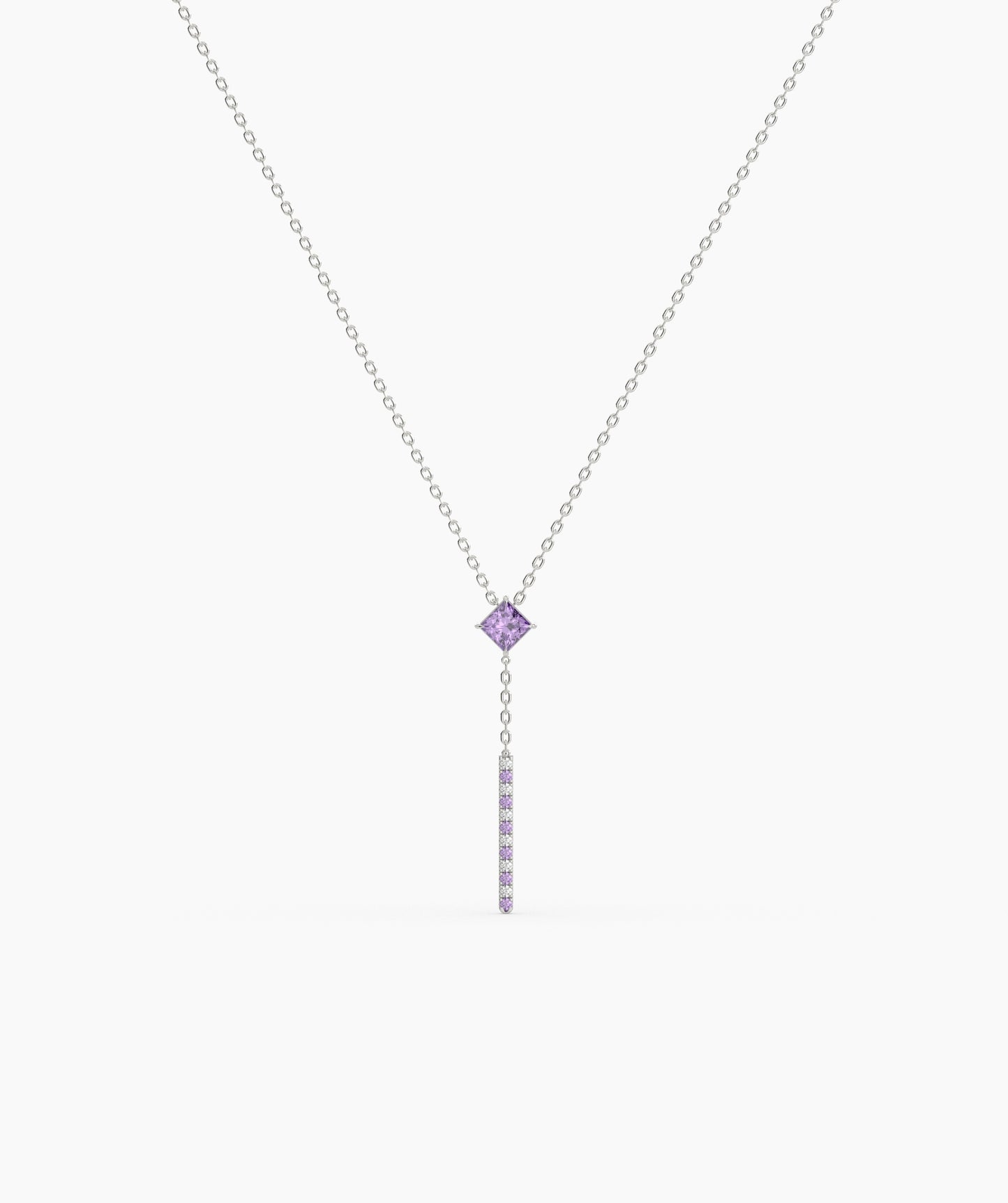 Princess Cut Birthstone Vertical Bar Lariat Necklace