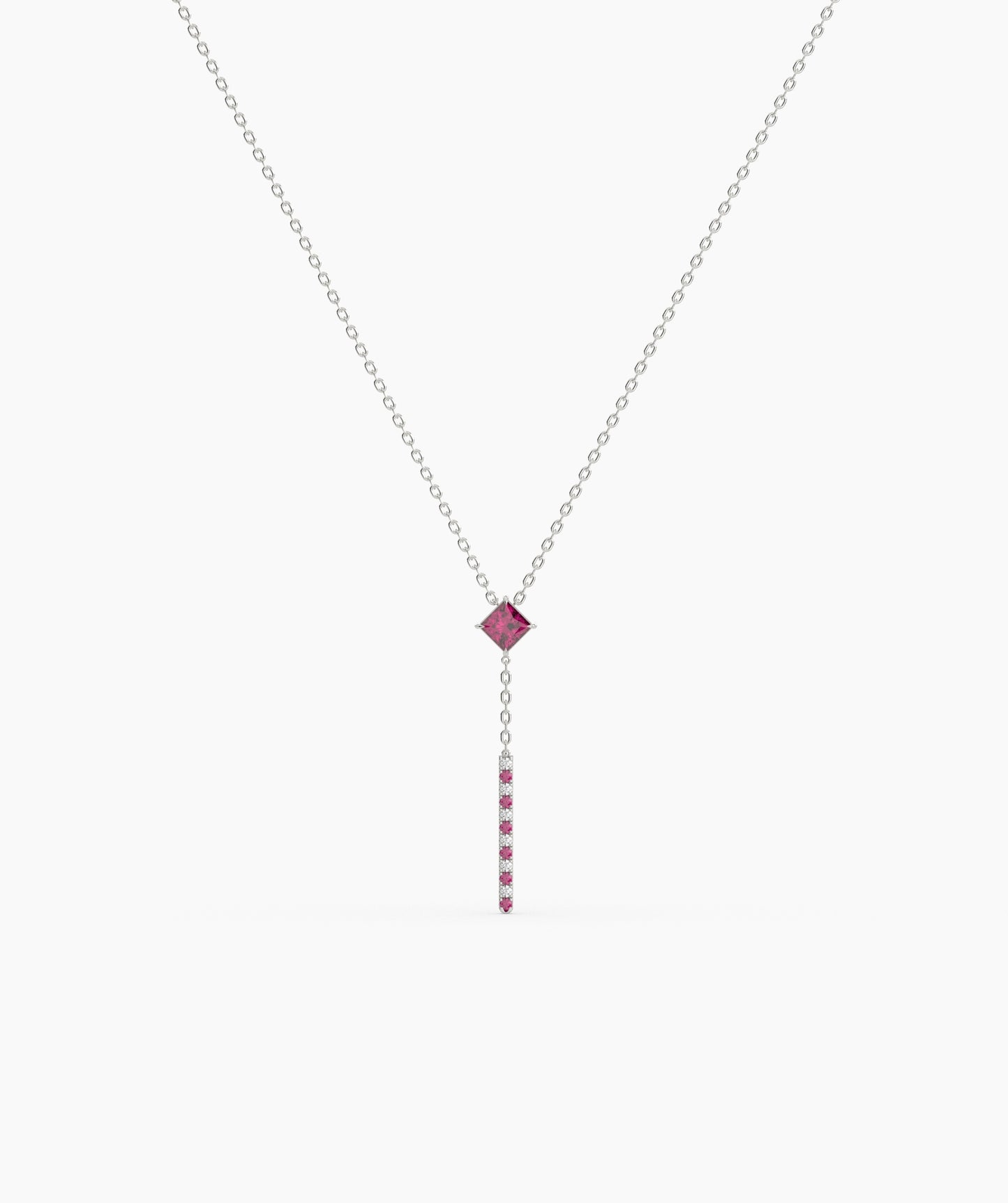 Princess Cut Birthstone Vertical Bar Lariat Necklace