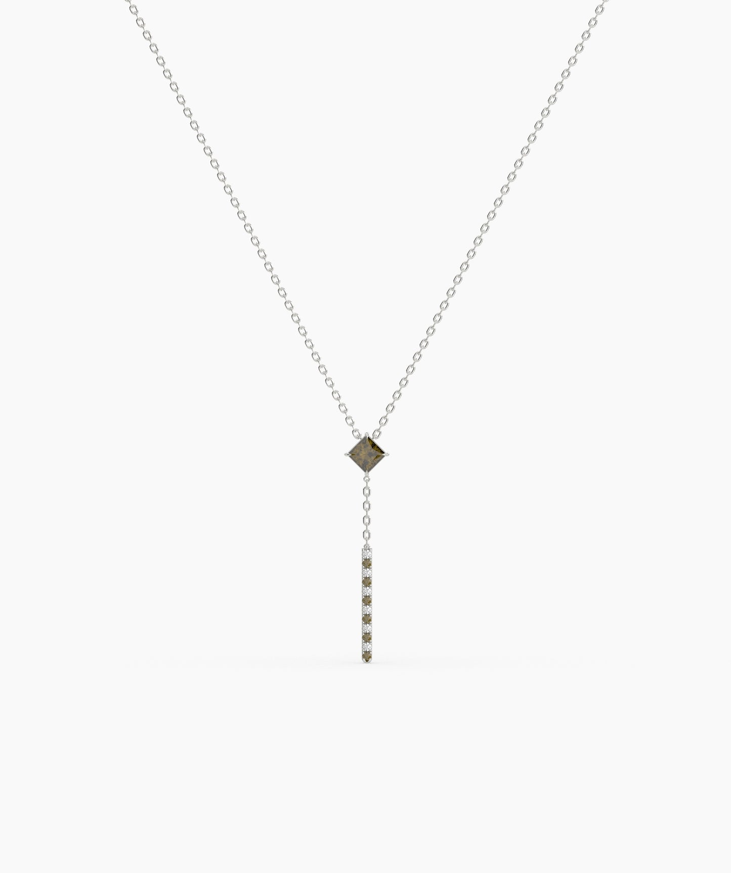 Princess Cut Birthstone Vertical Bar Lariat Necklace