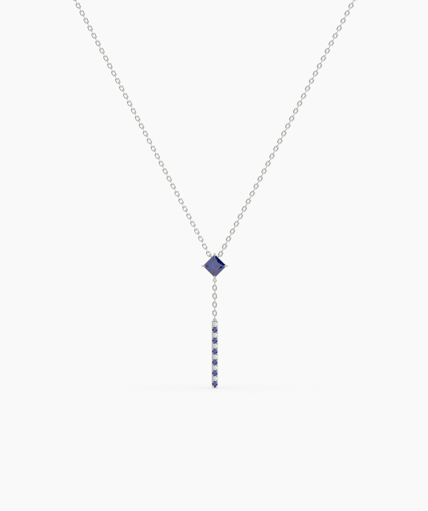 Princess Cut Birthstone Vertical Bar Lariat Necklace