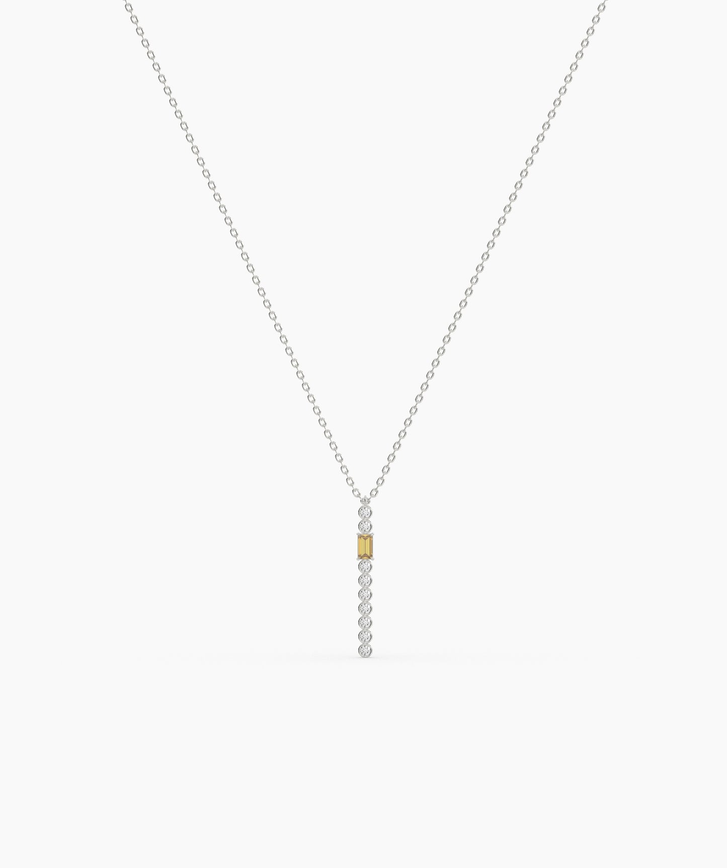 Baguette and Bezel Vertical Bar Drop Necklace