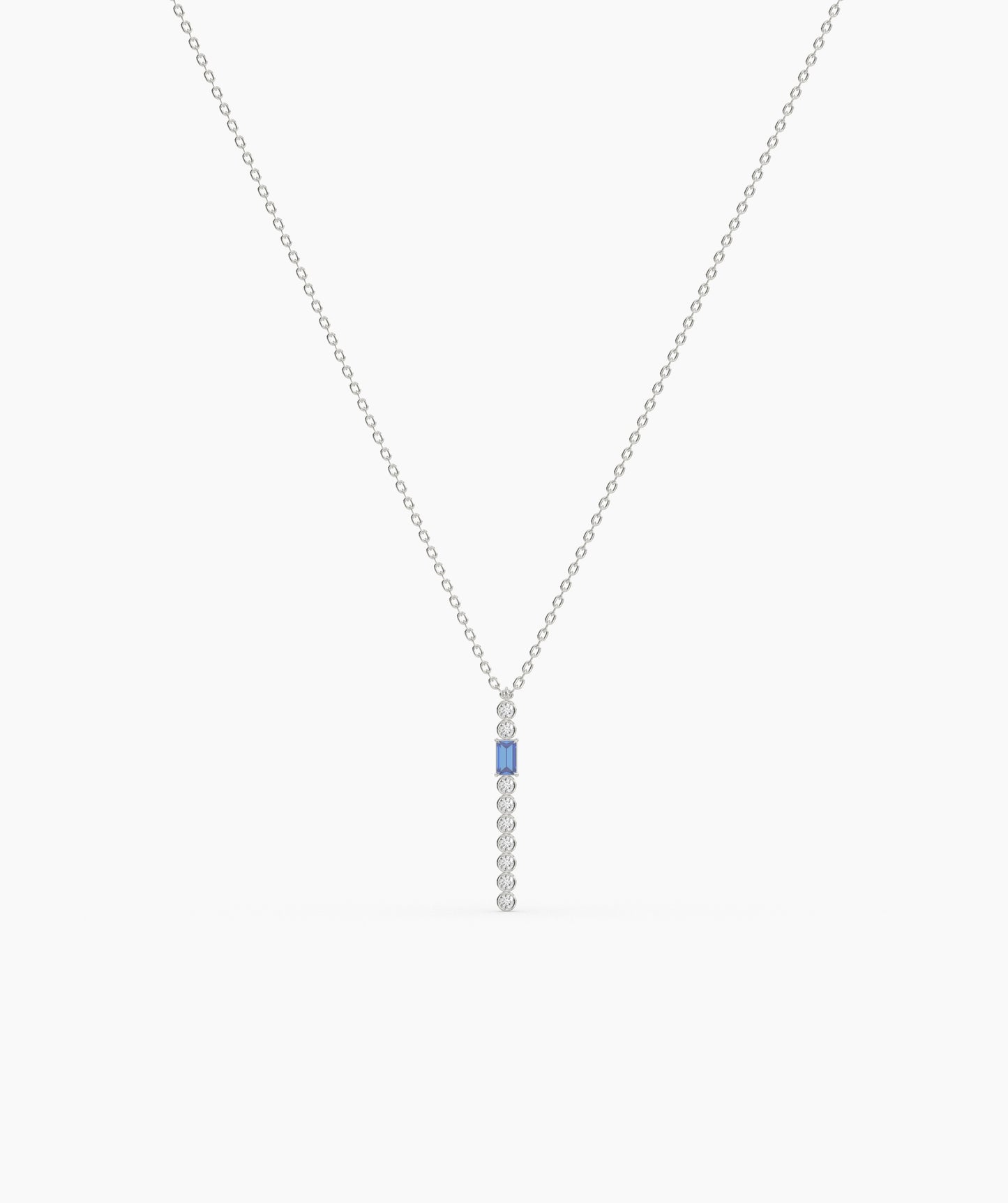 Baguette and Bezel Vertical Bar Drop Necklace